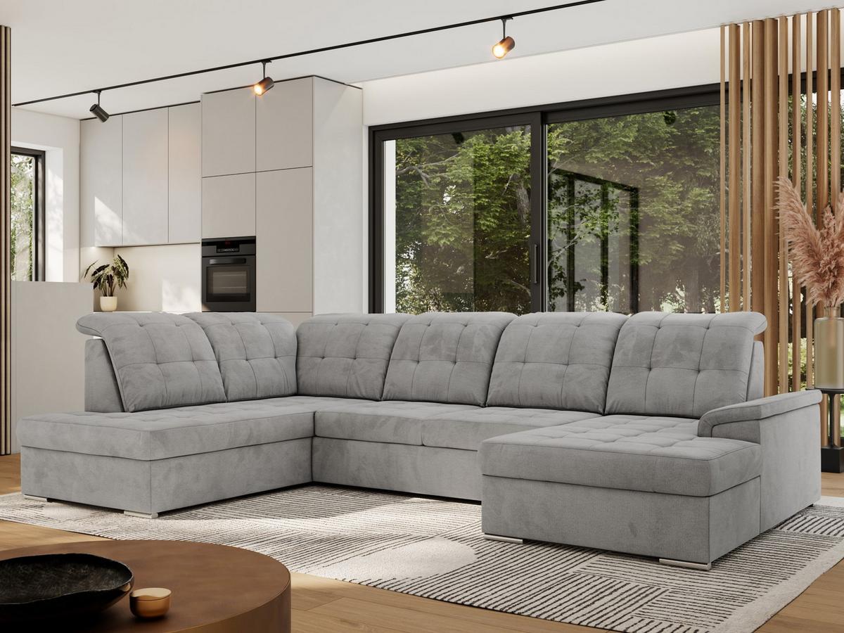 WOHNLANDSCHAFT MADRITO U - Hellgrau Velorus - Links - Silberfarben/Hellgrau, Textil/Metall (204/89/323cm) - MKS