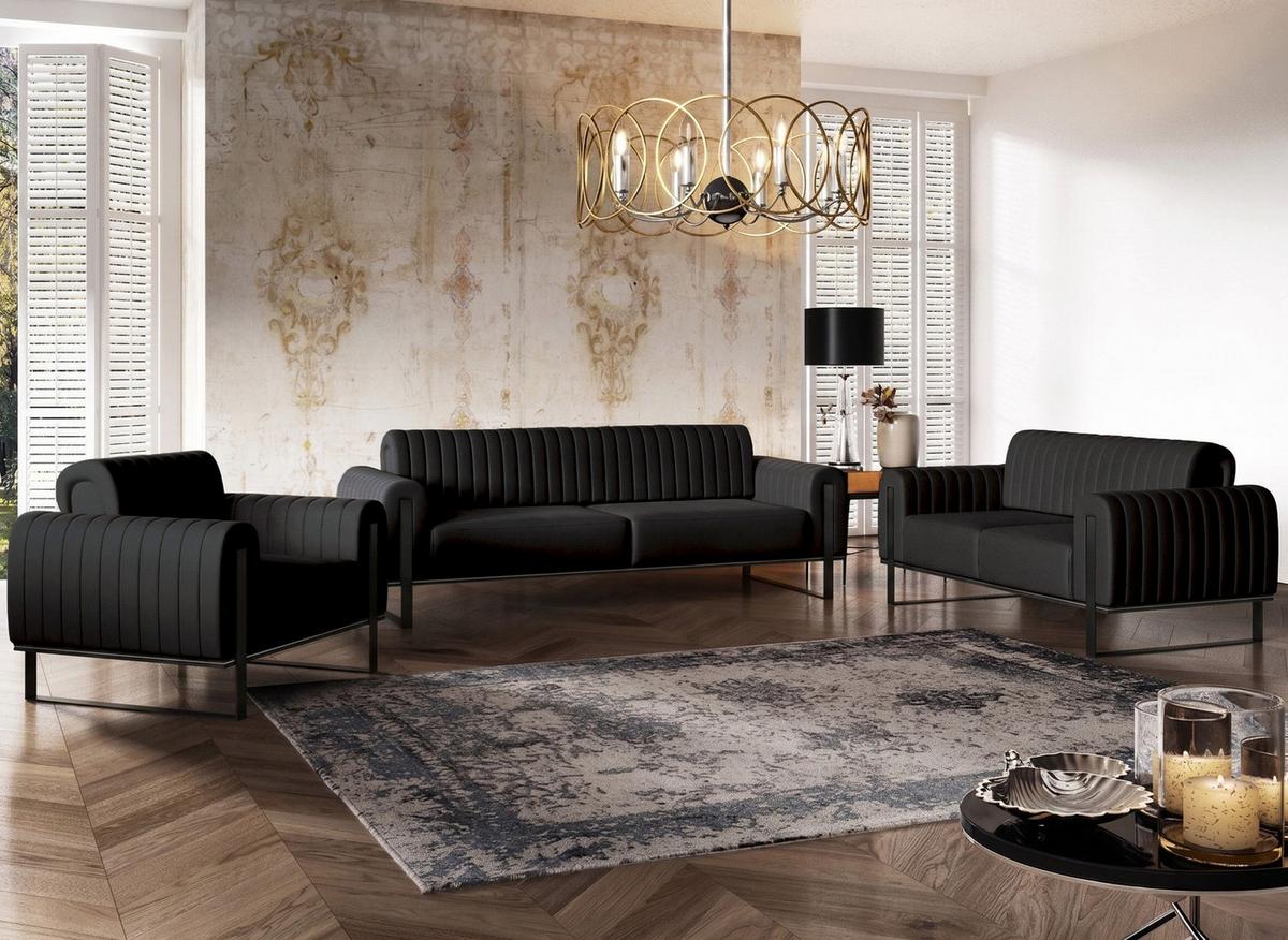 SOFA Parissa 228 cm - Schwarz, Textil/Metall (228/79/92cm) - Selsey