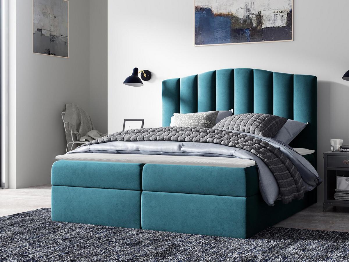 BOXBETT Lindos - H3 - Türkis, Holz (160/200cm) - MIRJAN24
