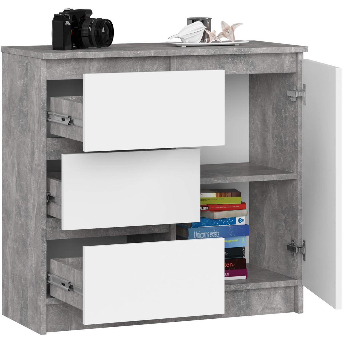 KOMMODE Beton, Weiß 77/80/35 - Weiß, Holzwerkstoff (80/77/35cm) - RAUMHIRSCH FURNITURE