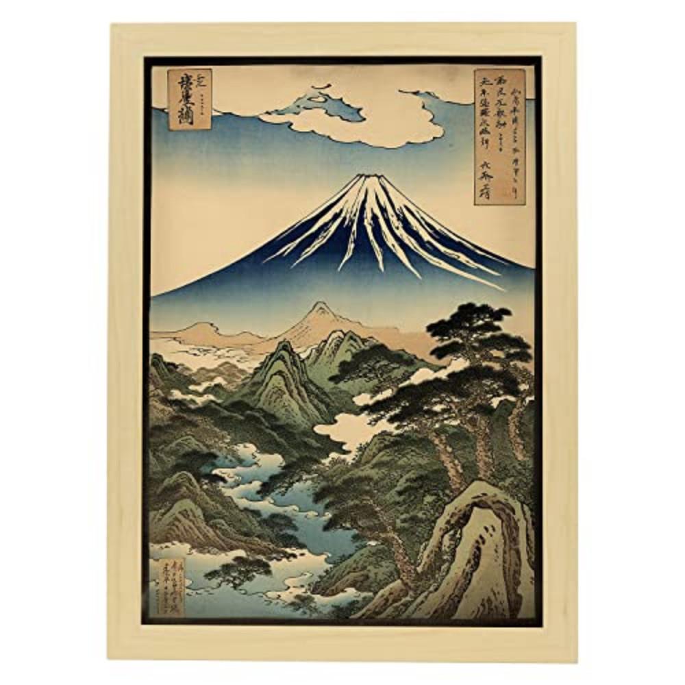 POSTER Katsushika Hokusai A3 Rahmen Aus Hellem Holz - Beige, Papier (29.7/5/42cm) - Nacnic