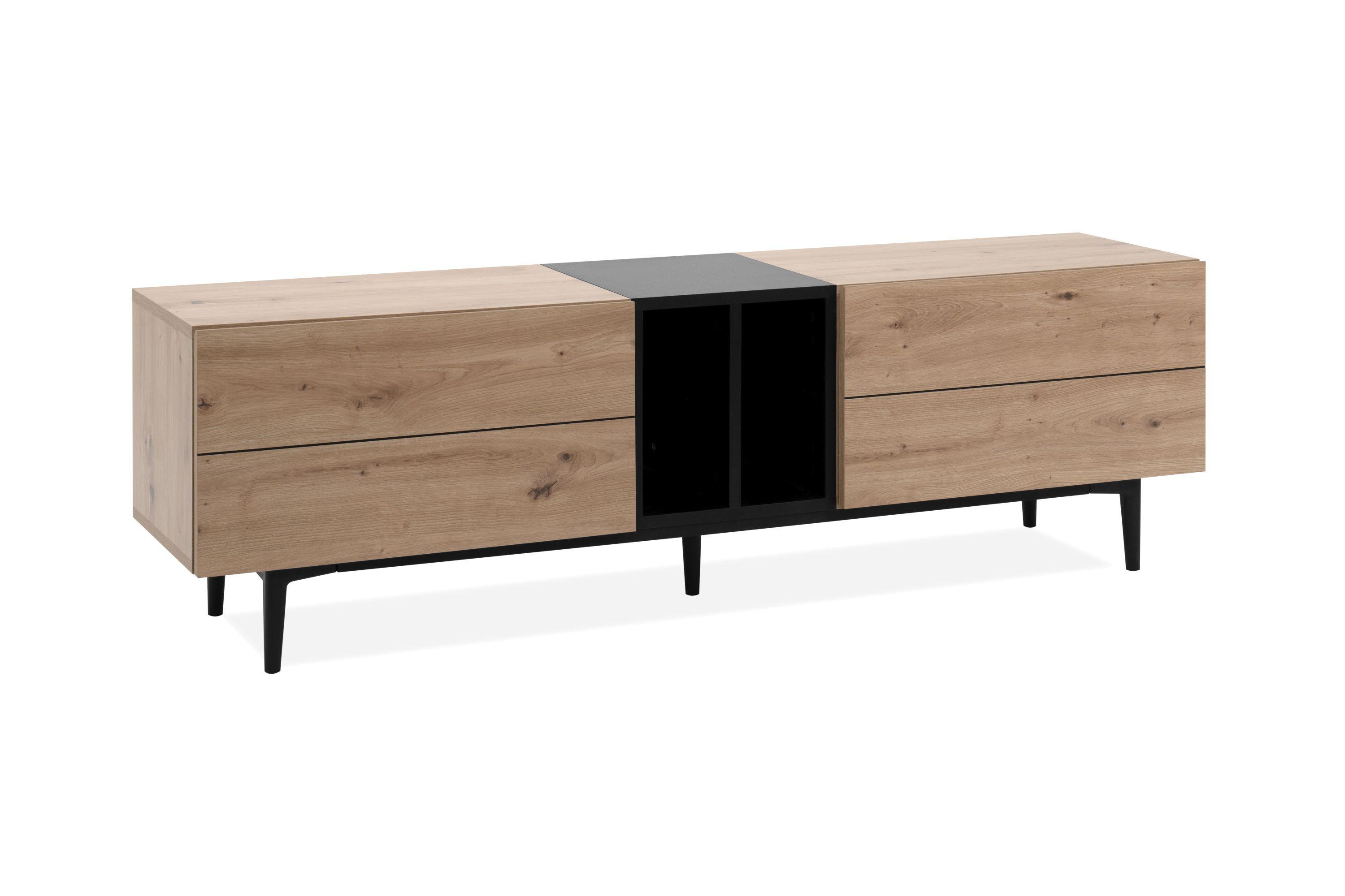 TV-BOARD Nola Artisan Oak Dekor/ schwarz - Schwarz/Braun, Holzwerkstoff/Kunststoff (160/48/37cm) - Finori GmbH