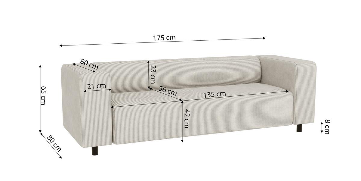 SITZGARNITUR 3+2 Tove Beige Cord - Beige/Schwarz, Holz/Kunststoff (175/65/80cm) - S-Style Möbel