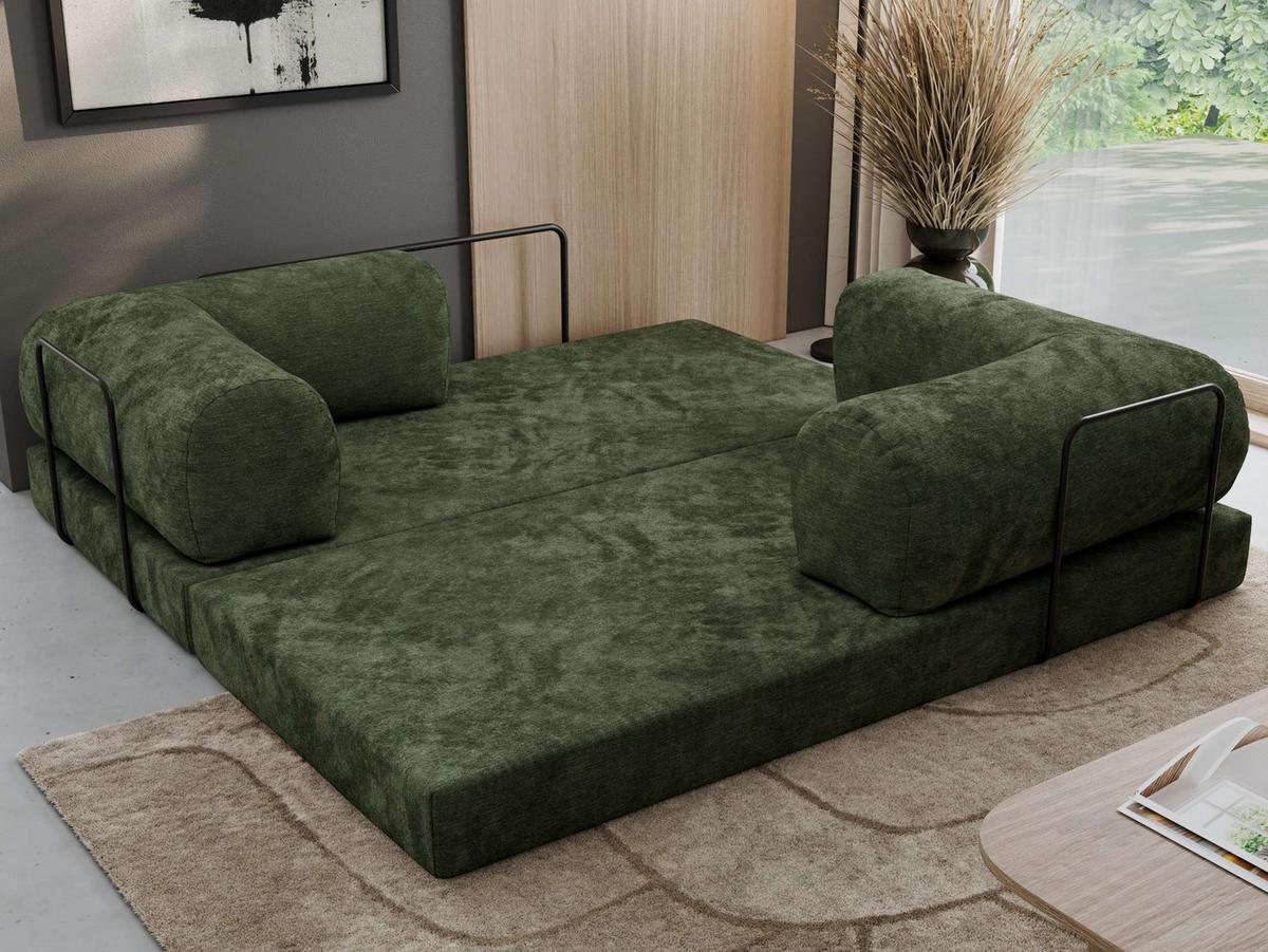 3-SITZER SOFA ORSETTO - Dunkelgrün Schenille glatt - Dunkelgrün/Schwarz, Textil/Metall (200/70/100cm) - MKS
