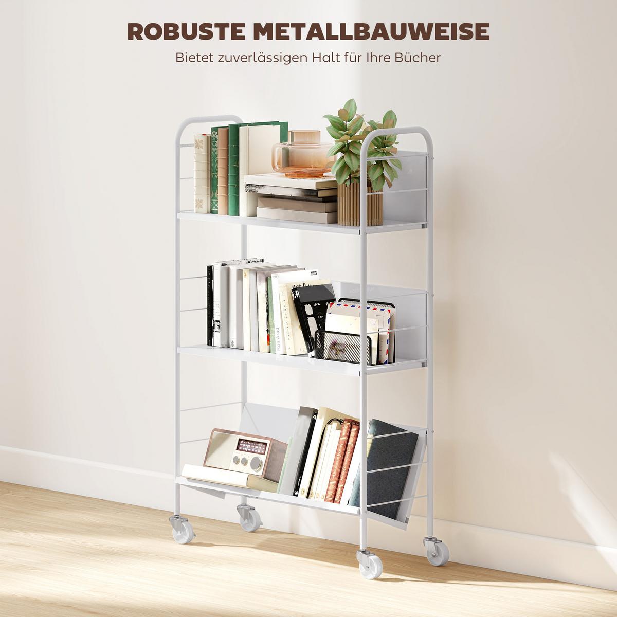 BÜCHERREGAL Metall Kunststoff Weiß - Weiß, Metall (26/108/69cm) - HOMCOM