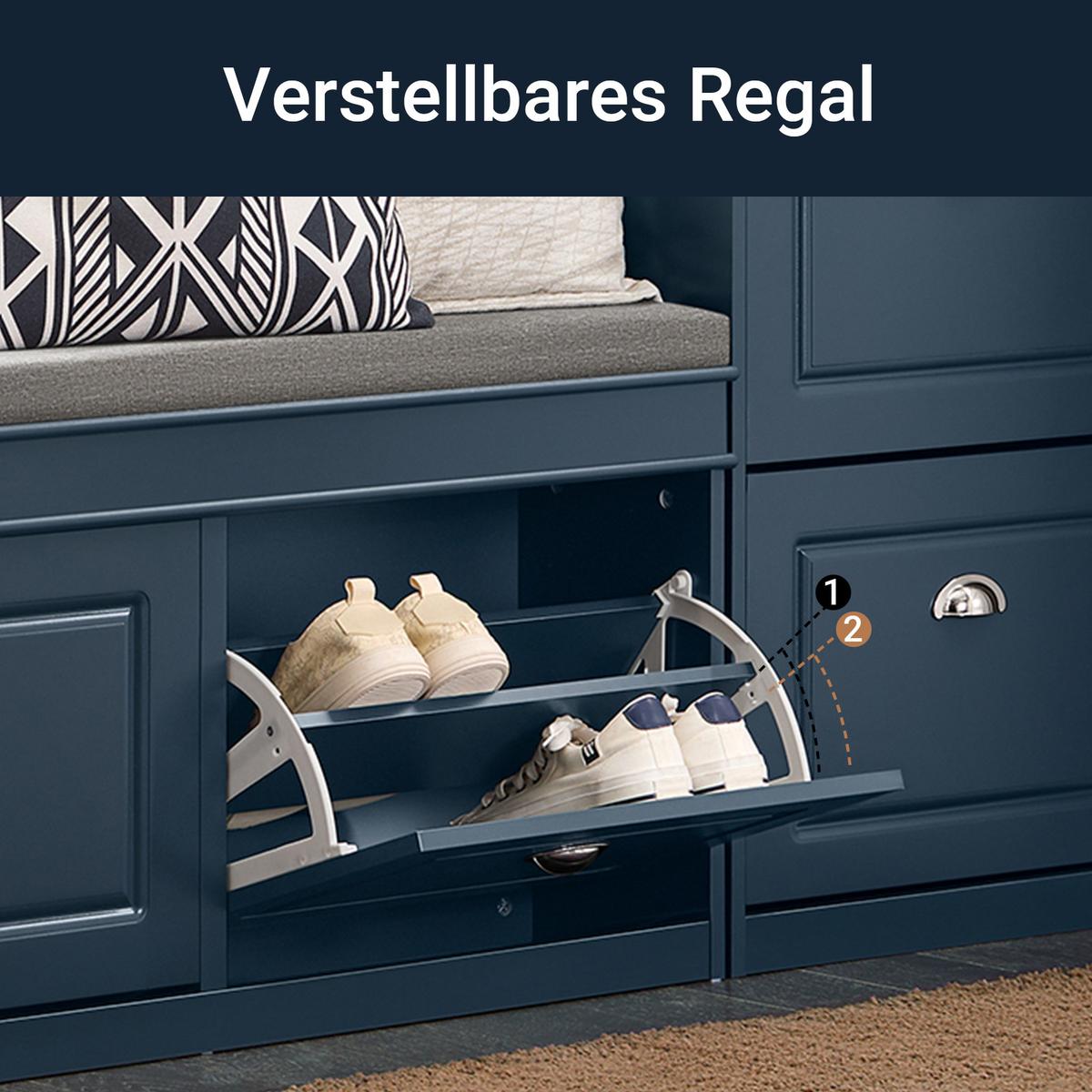 SCHUHBANK mit Sitzfläche und 2 Klappen, Blau 104x52x24cm - Blau, Holzwerkstoff (104/52/24cm) - SoBuy