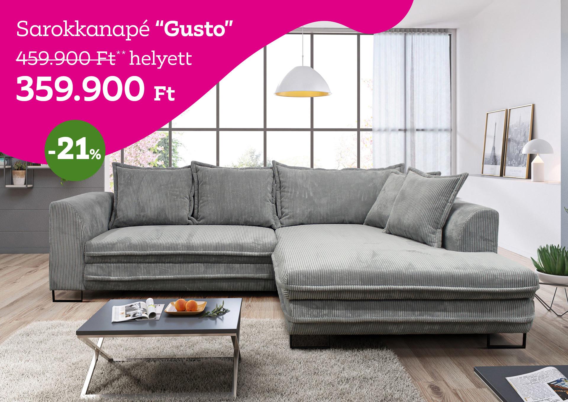 sarokkanapé Gusto 459900 Forint helyett 359900 Forint, kedvezmény mértéke 21%