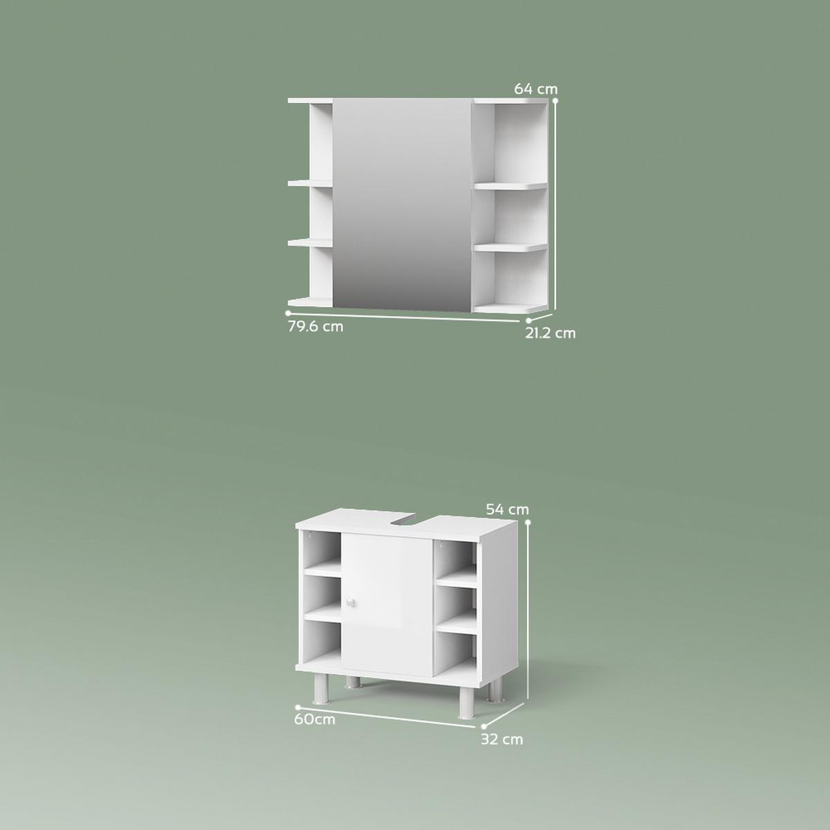 BADMÖBEL-SET Fucino Weiß Hochglanz 2 Teile - Weiß Hochglanz, Holzwerkstoff (80/64/21cm) - Livinity®