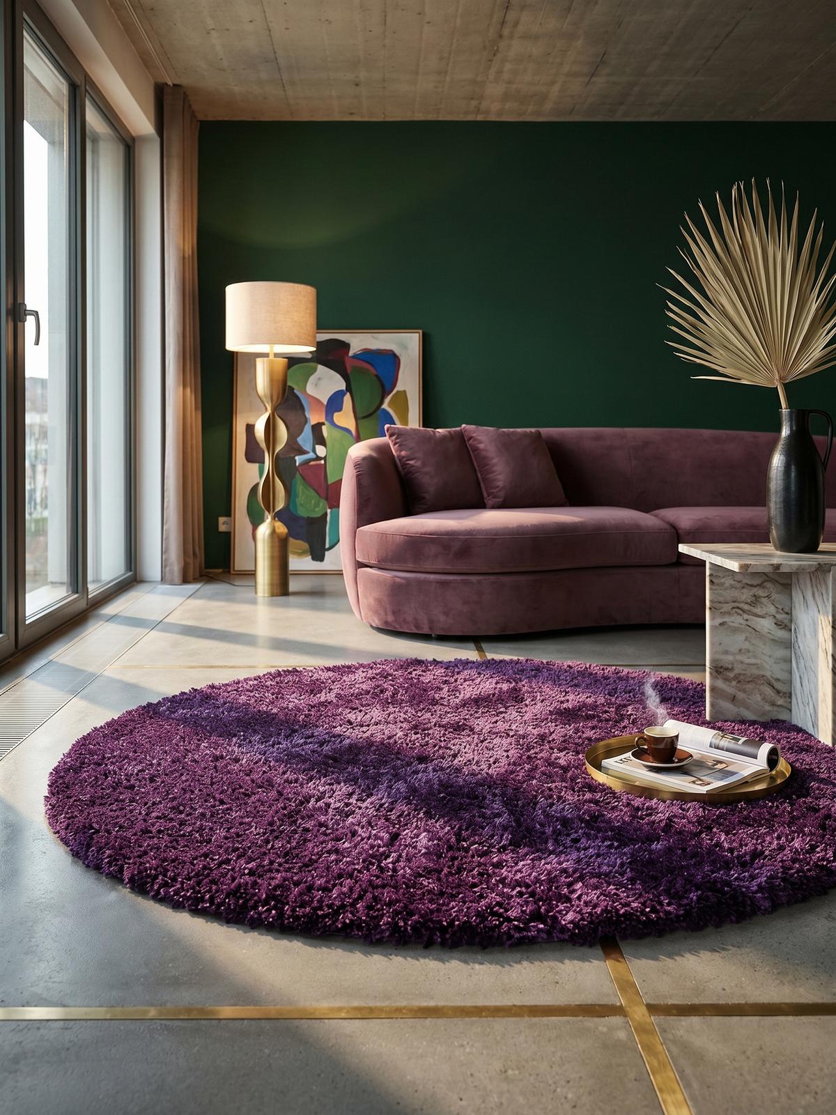 HOCHFLORTEPPICH SALZACH, einfarbig, aus Polypropylen, Violett, Ø 160 cm - Lila, Textil (160/160cm) - KADIMA DESIGN