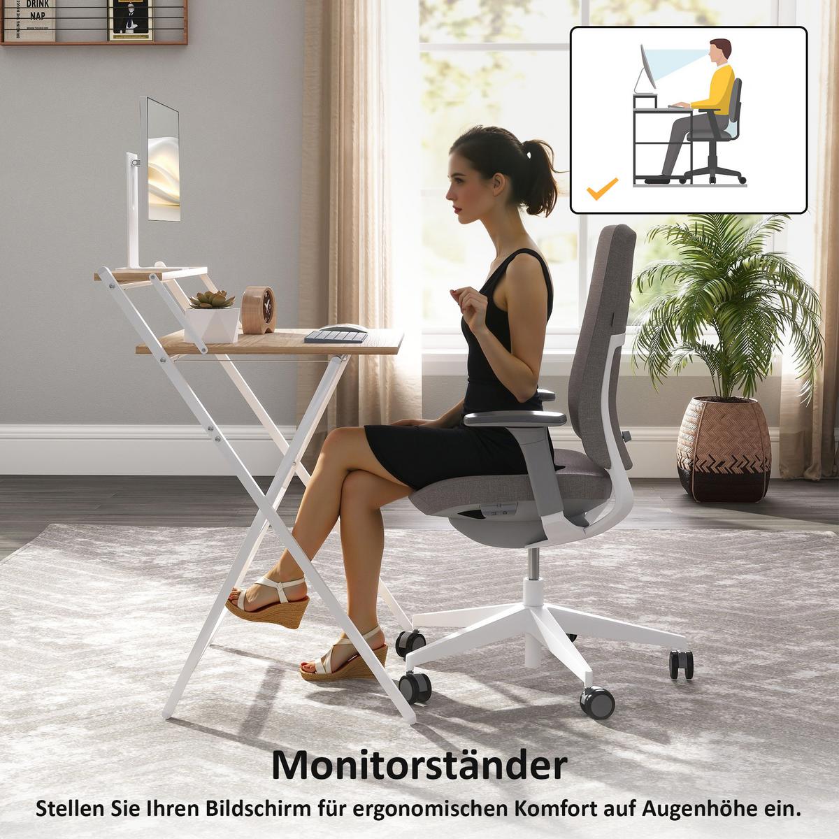 SCHREIBTISCH Stahl MDF Naturholz - Naturfarben/Weiß, Holzwerkstoff (62/70/86.5cm) - HOMCOM