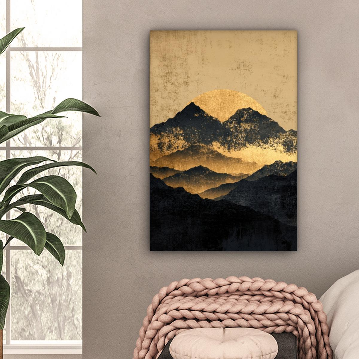 LEINWANDBILD Goldene Berge bei Mondschein Wanddeko 40x60 cm - Goldfarben, Textil (40/60cm) - MuchoWow