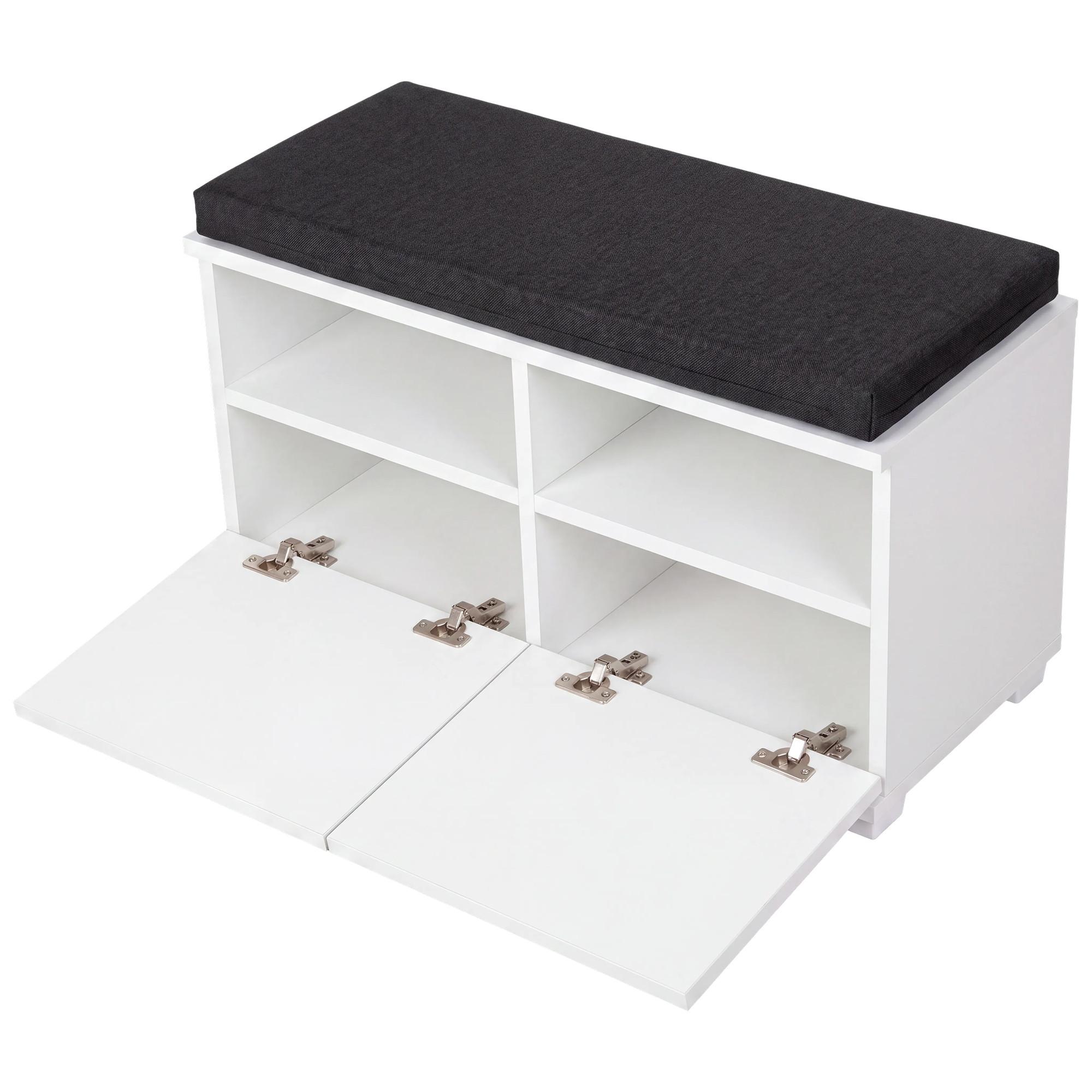 SCHUHBANK Brande - Schwarz/Weiß, Holzwerkstoff/Textil (80/42/35cm) - [en.casa]