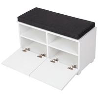 SCHUHBANK Brande - Schwarz/Weiß, Holzwerkstoff/Textil (80/42/35cm) - [en.casa]