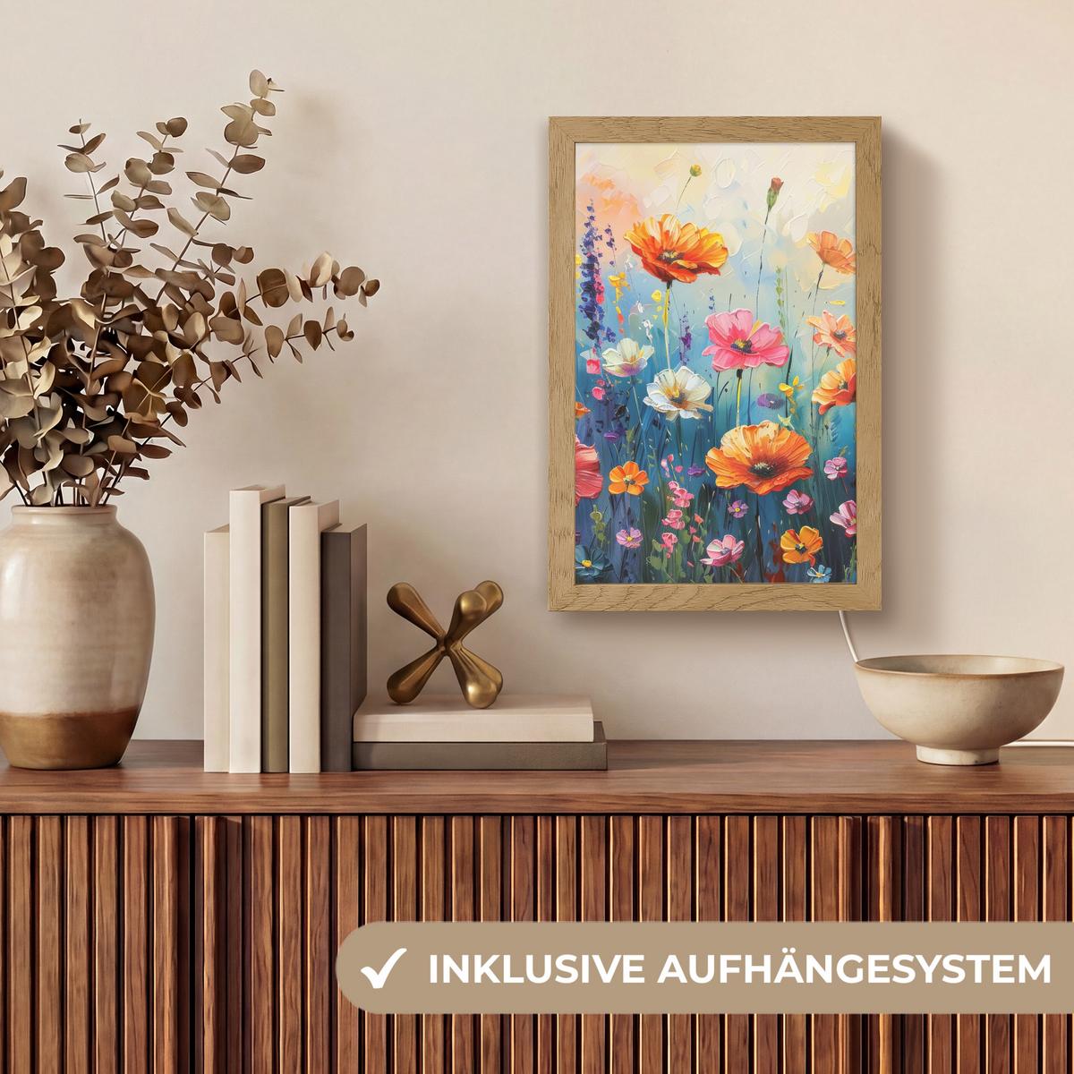TISCHLEUCHTE Blumen - Natur - Aquarell - Kunst 20x30 cm - Altrosa, Holzwerkstoff (8/20/30cm) - OnlyWow