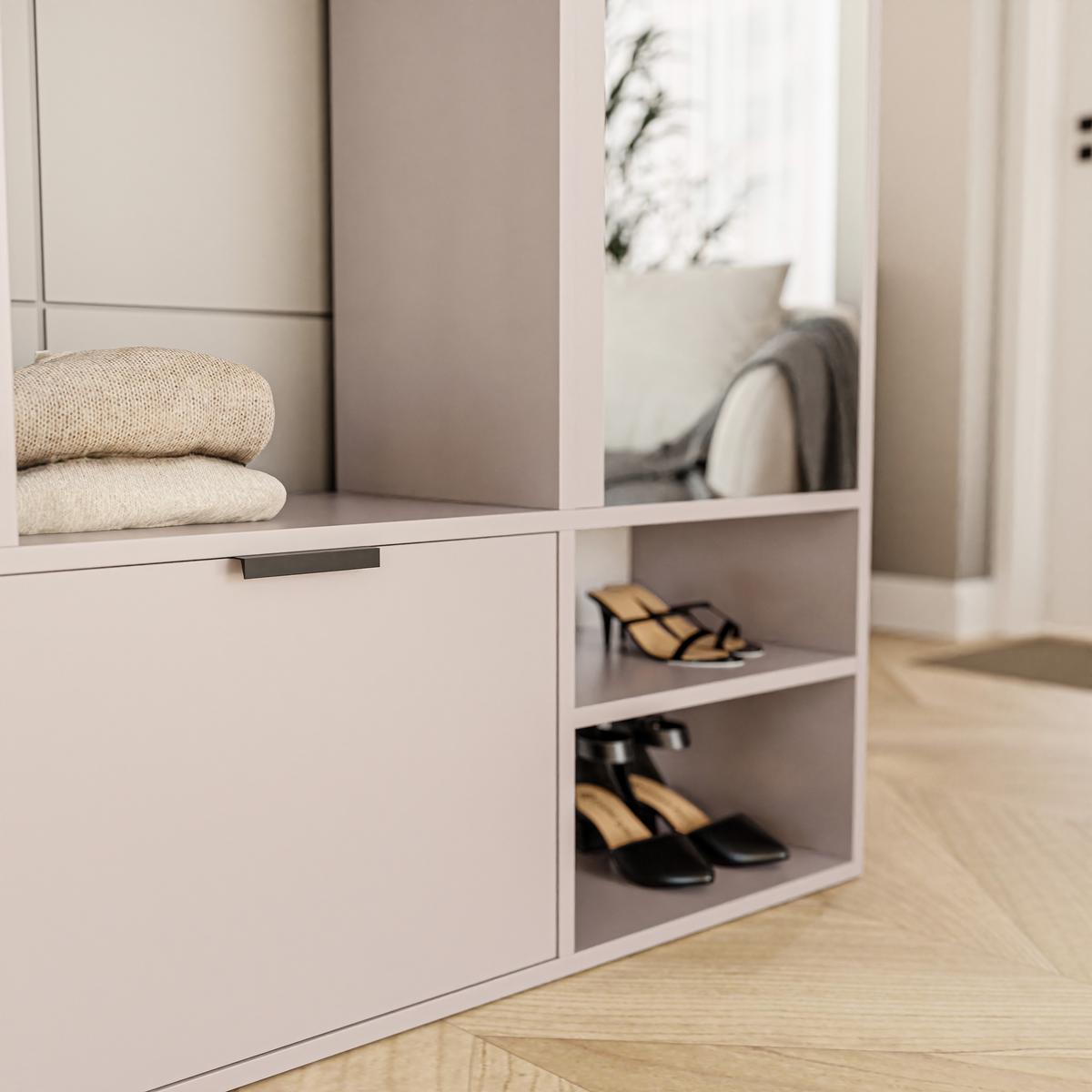 GARDEROBENSCHRANK mit Spiegel-mit Ablagen und Kleiderstange - Beige, Holzwerkstoff (100/190/33cm) - Idohome