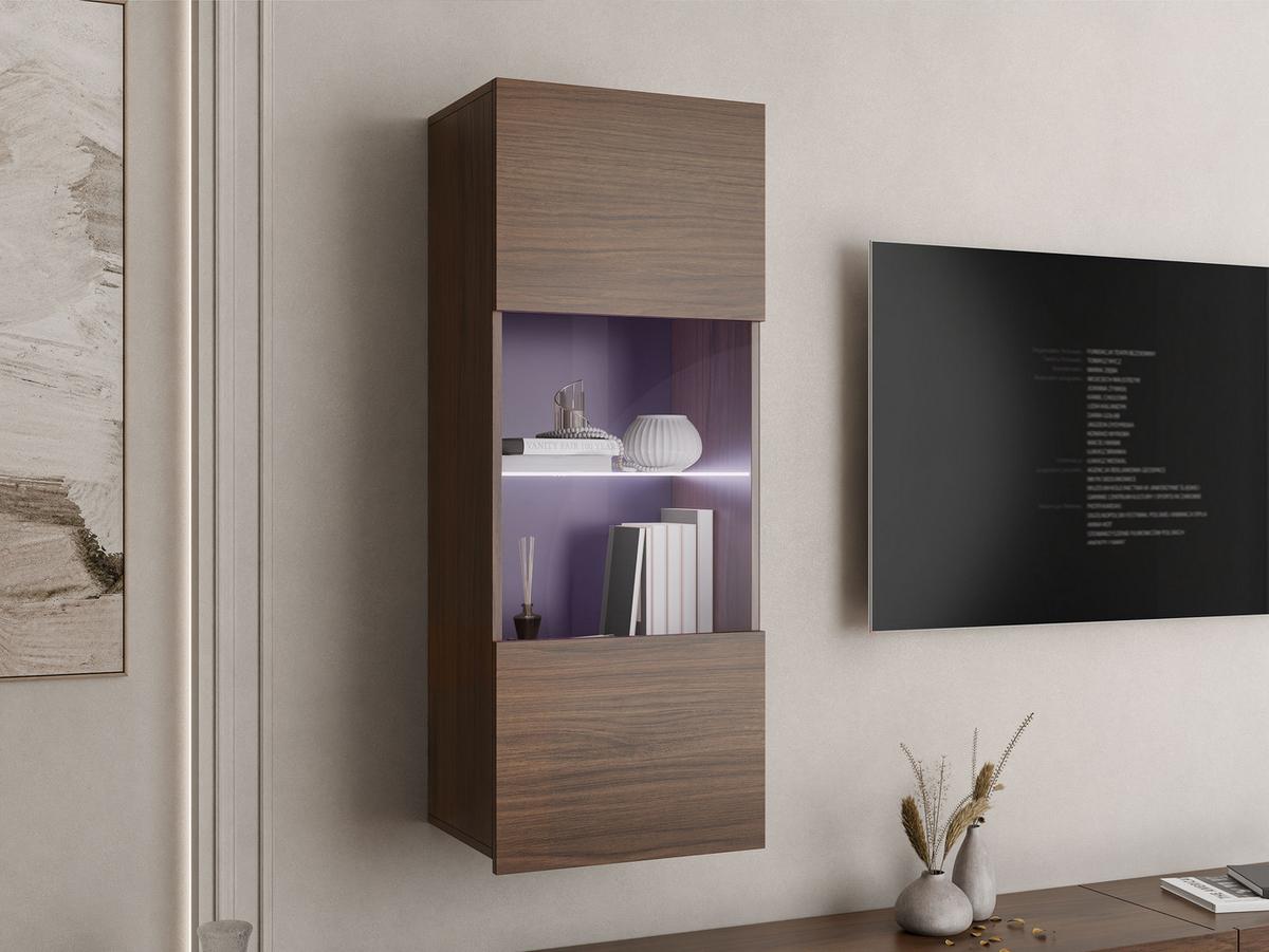 HÄNGEVITRINE Calabrini 05 mit blauer LED Beleuchtung - Nussbaumfarben, Holzwerkstoff (45/117/32cm) - MIRJAN24