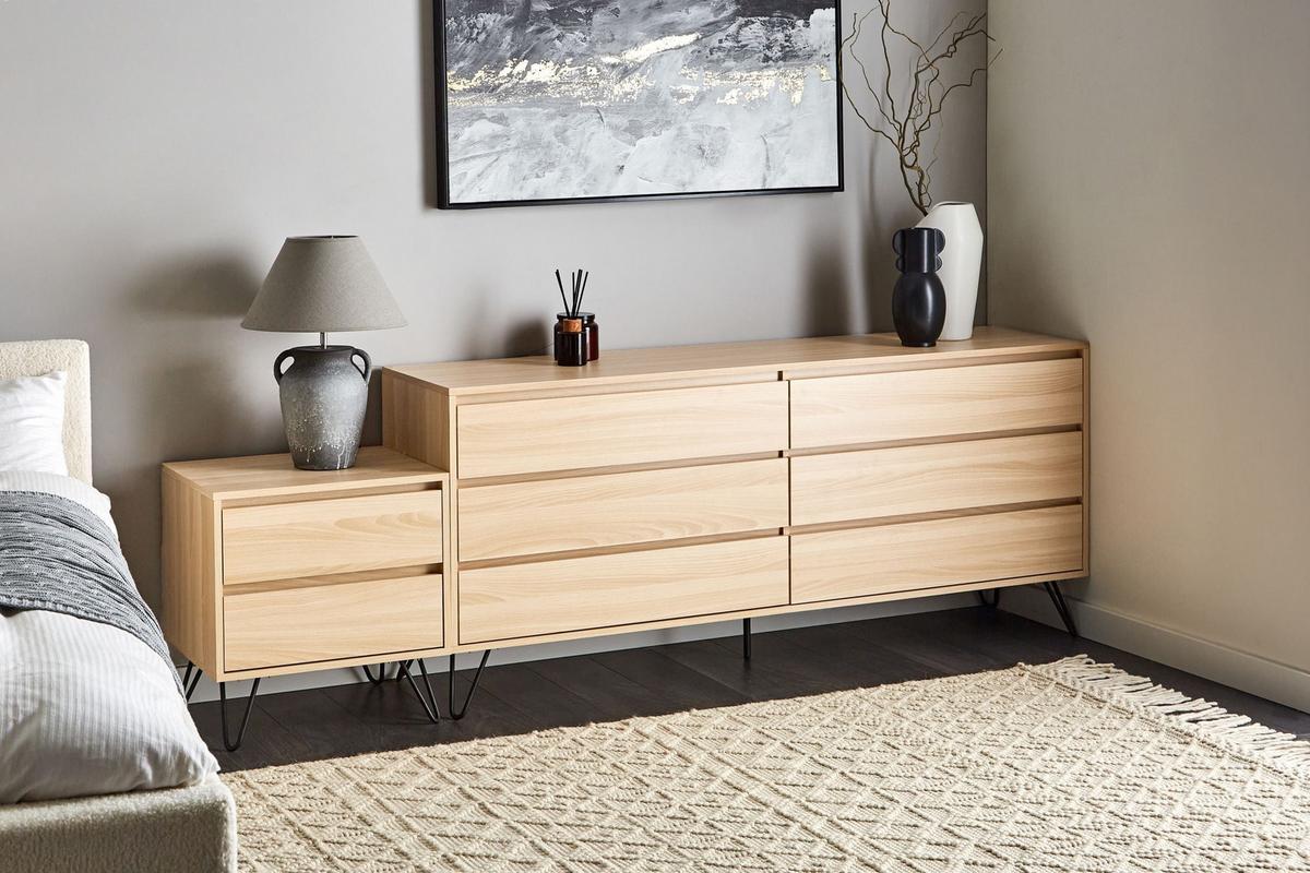 KOMMODE mit 6 Schubladen Hellbraun Cardigan - Hellbraun, Holzwerkstoff (160/70/40cm) - Beliani