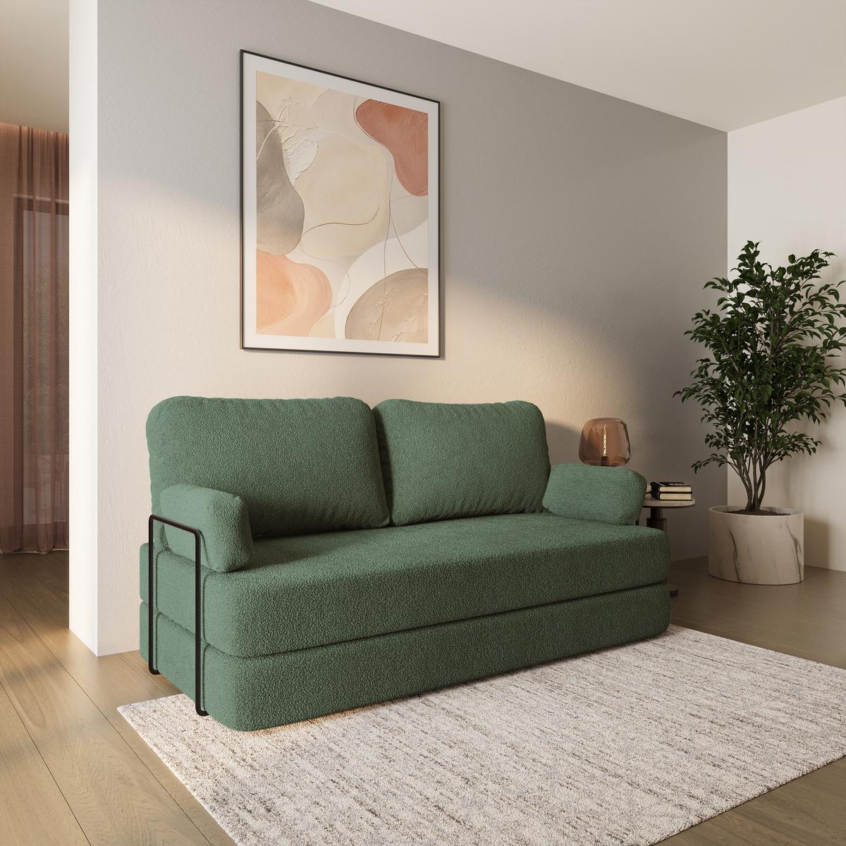 BETTSOFA NIKSI aus Schaumstoff Bucle-Stoff Grün Schlaffunktion - Grün, Textil (170/86/80cm) - MASSENO