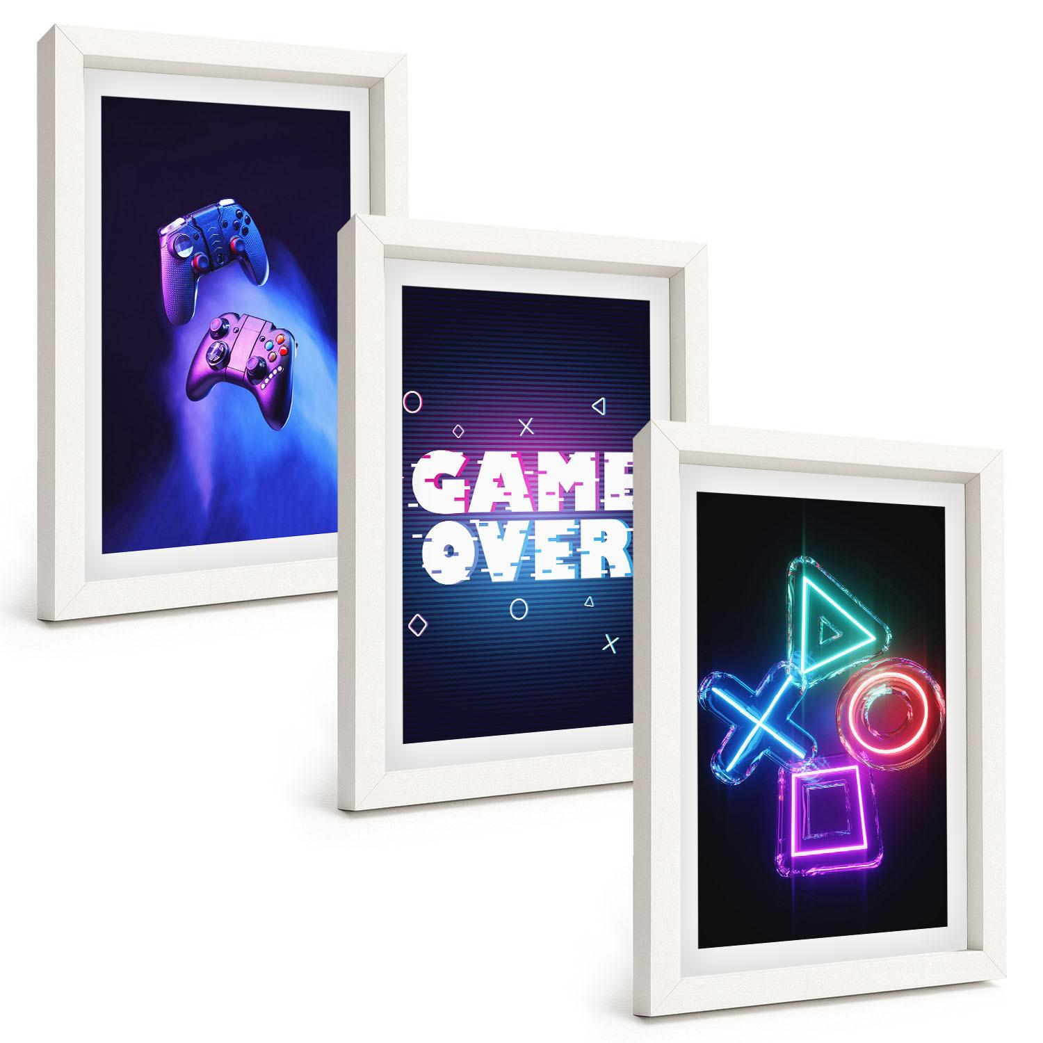 BILDER SET 3er Set - 20x30 cm Weißer Rahmen - Game Over Gamepads - Weiß, Kunststoff (20/30cm) - TULUP