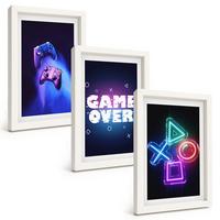 BILDER SET 3er Set - 20x30 cm Weißer Rahmen - Game Over Gamepads - Weiß, Kunststoff (20/30cm) - TULUP