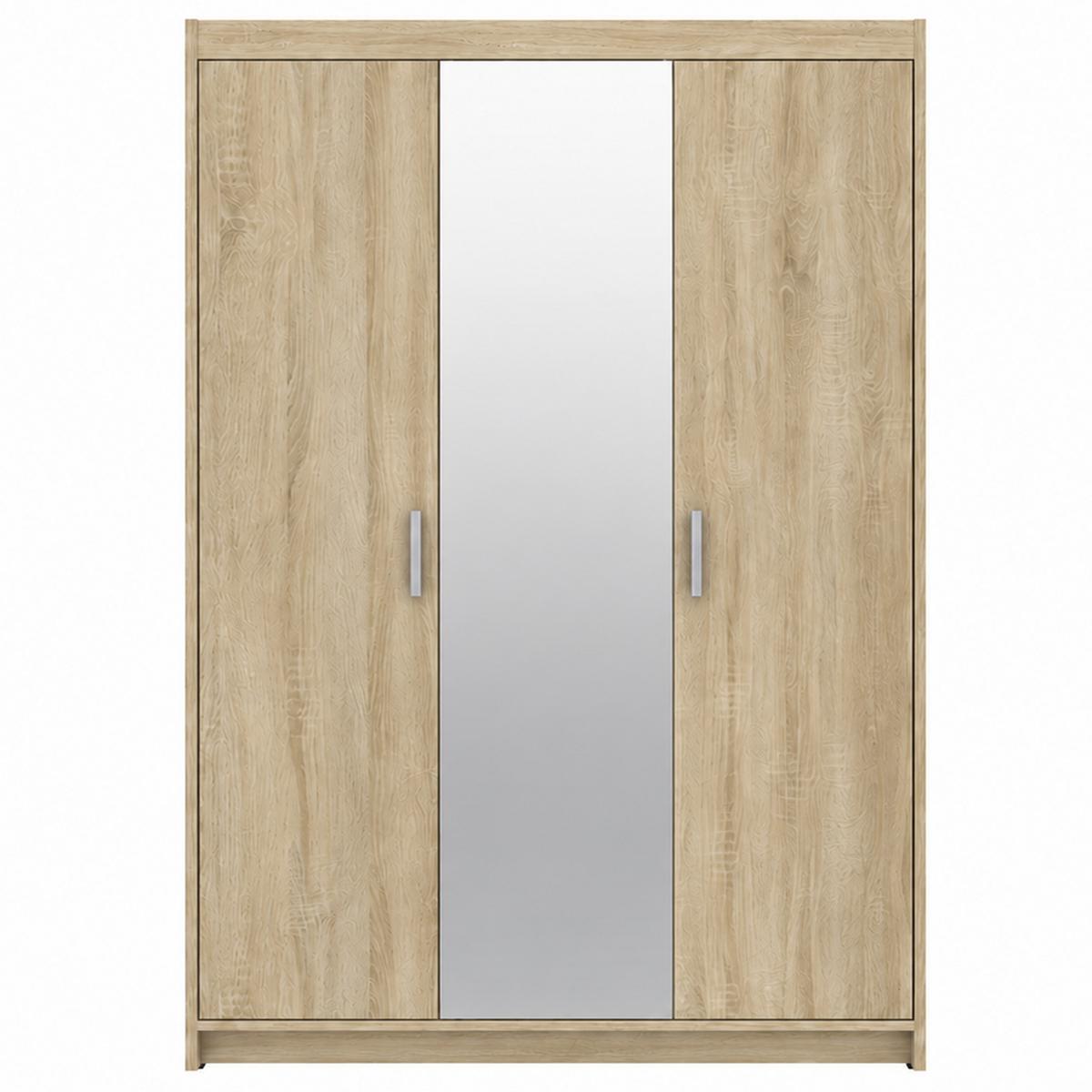 DREHTÜRENSCHRANK Elena mit 3 Türen, mit Spiegel, Sonoma Eiche - Sonoma Eiche, Holzwerkstoff (130/190/53cm) - Beautysofa