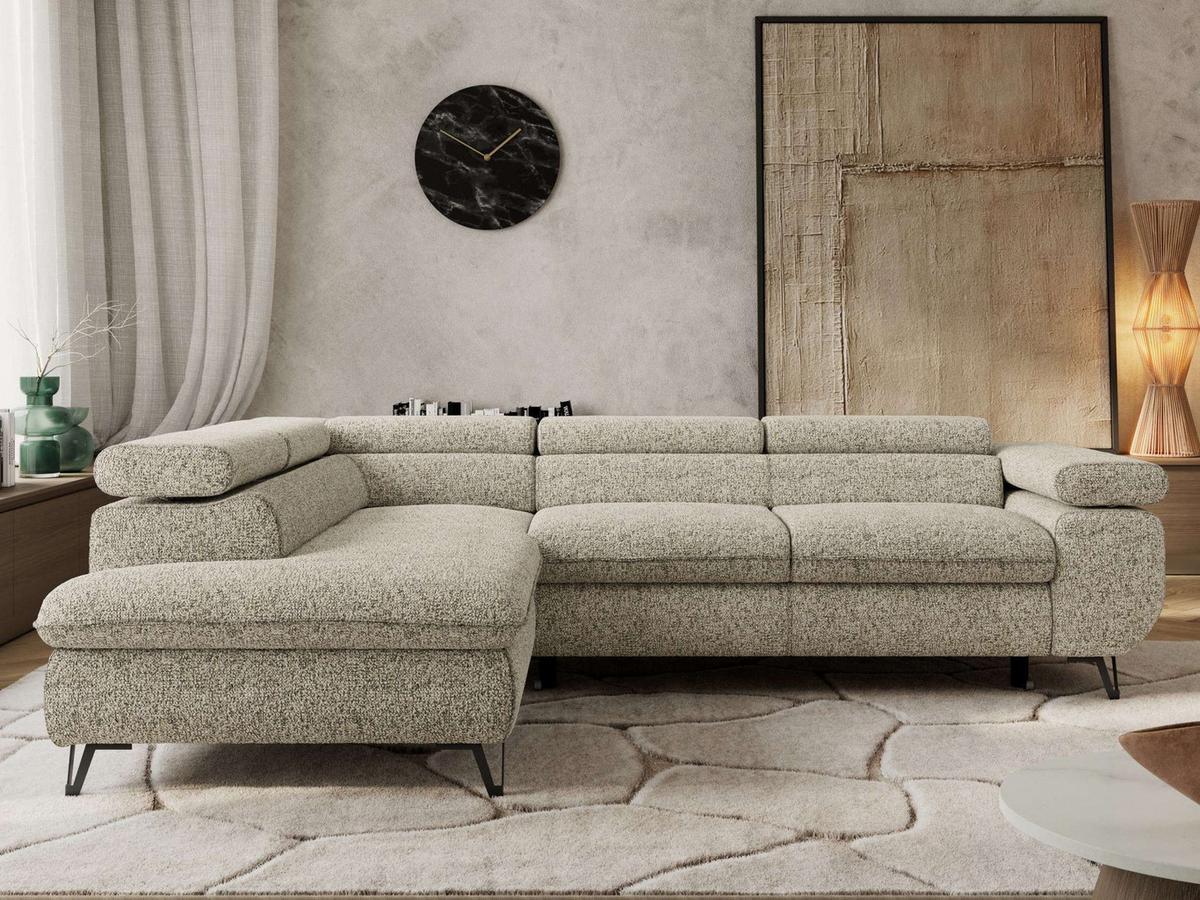 ECKSOFA PABLO L Beige Struktur - Links Seite mit T25 Topper - Beige/Schwarz, Textil/Metall (208/273cm) - MKS