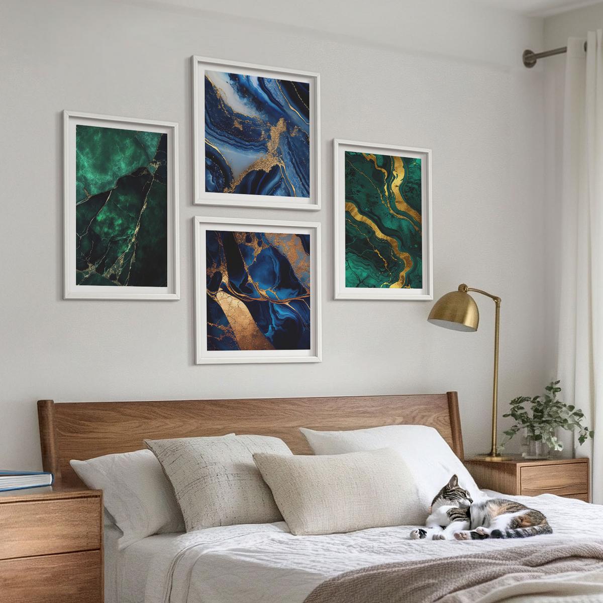 BILDER SET 4er Set - 50x50 cm & 40x60 cm Weißer Rahmen - Elegante Muster auf Steinen - Weiß, Kunststoff (50/50cm) - TULUP
