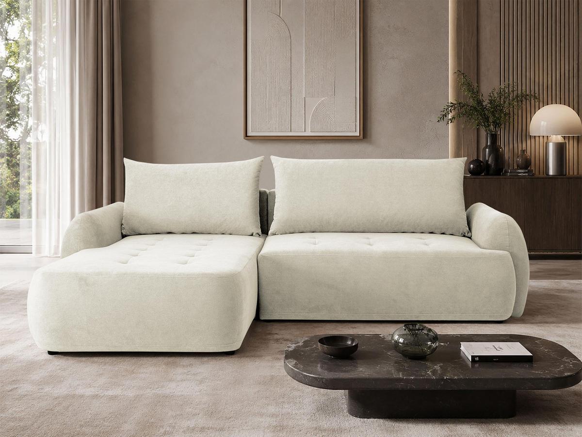 ECKSCHLAFSOFA Bueno II, Seite: Links - Creme/Schwarz, Holz/Textil (280/185cm) - MIRJAN24