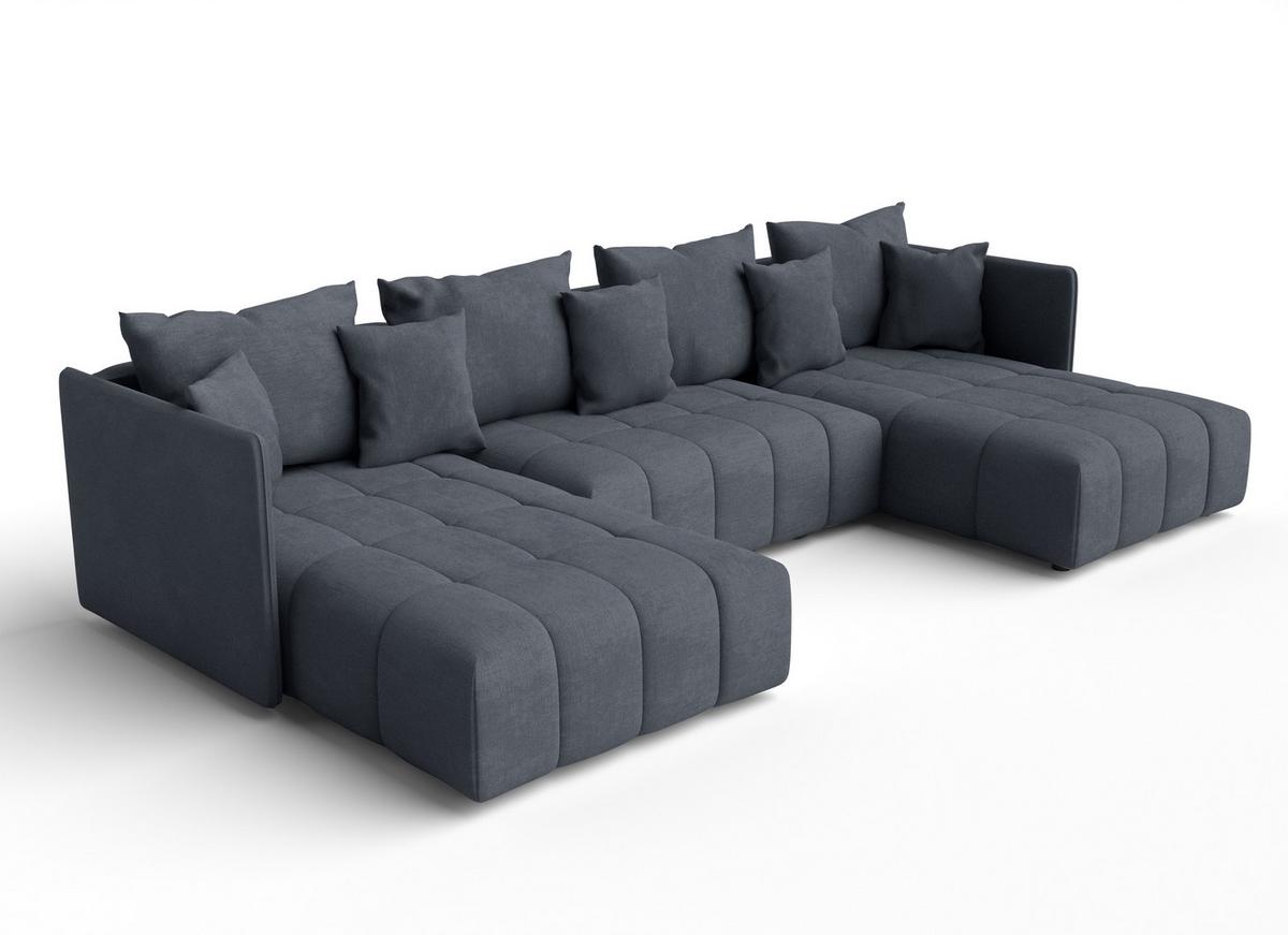 WOHNLANDSCHAFT Veliro U Grau 353/180/83 cm mit Schlaffunktion und Bettkasten - Dunkelgrau/Schwarz, Kunststoff/Textil (353/83/180cm) - AX Living