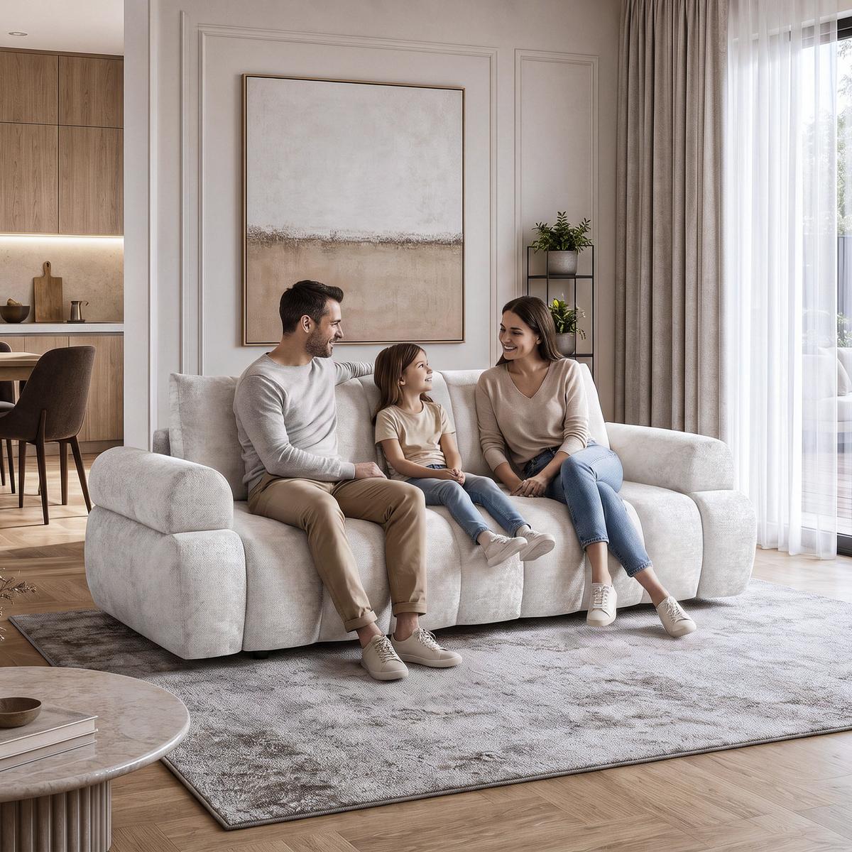SCHLAFSOFA Mavi 3-Sitzer mit Schlaffunktion, Bettsofa Schlafcouch 195x145 cm, Creme - Creme, Textil (255/100/110cm) - Beautysofa