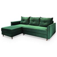 ECKSOFA PISAN L-S Grün Plüsch-Stoff mit Schlaffunktion - Braun/Grün, Holz/Textil (220/140cm) - MASSENO