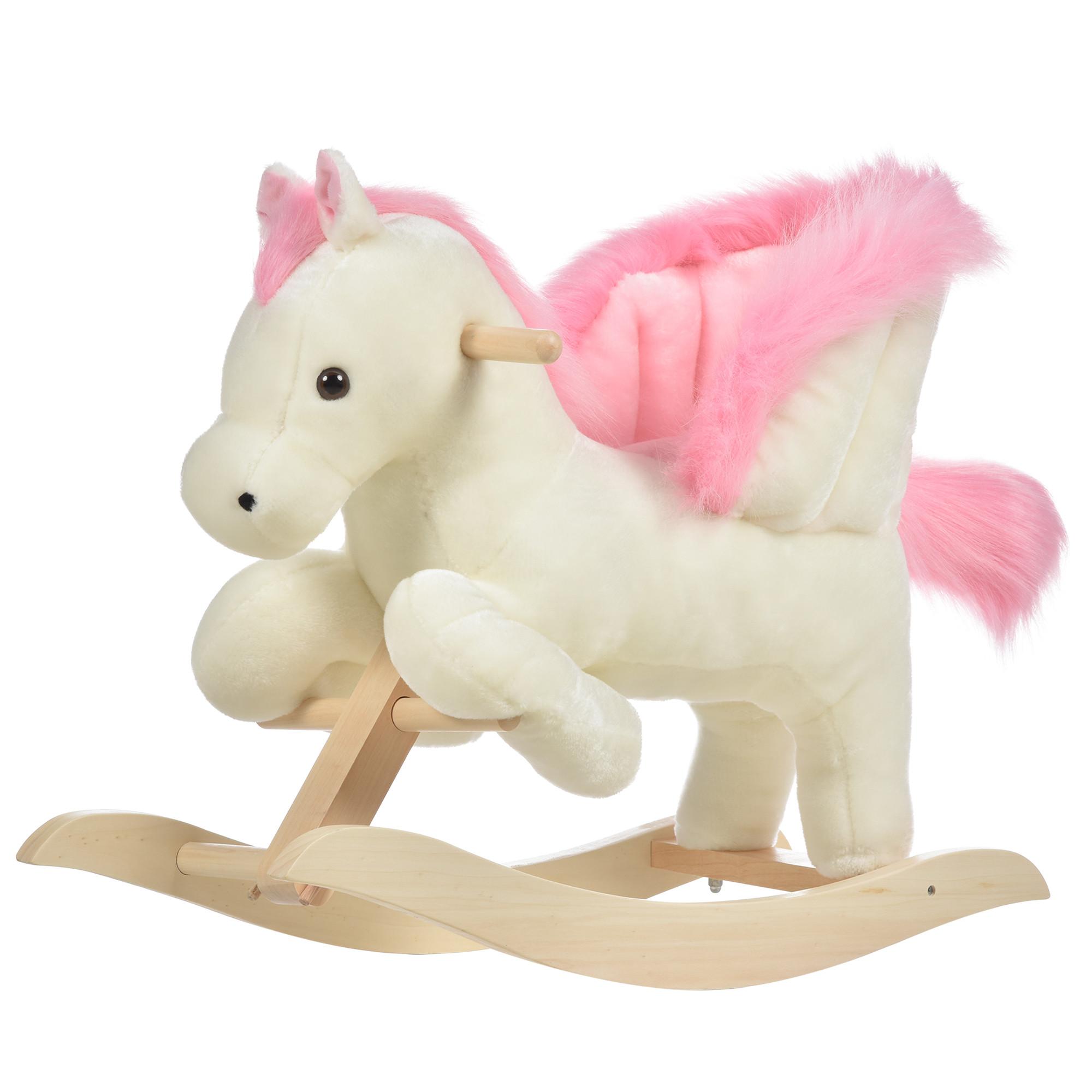 KINDER Schaukelpferd Baby Schaukeltier Spielzeug Pferd für 18-36 Monate Weiß - Weiß, Holz (28/57/70cm) - HOMCOM