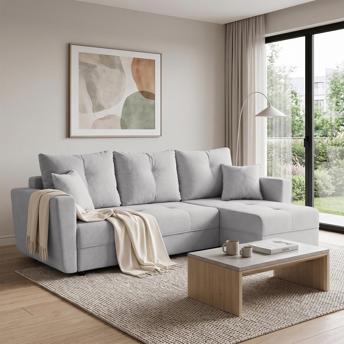 ECKSCHLAFSOFA Verona mit Bettkasten und universeller Ottomane 240 cm, Grau - Grau, Textil (240/148cm) - Beautysofa