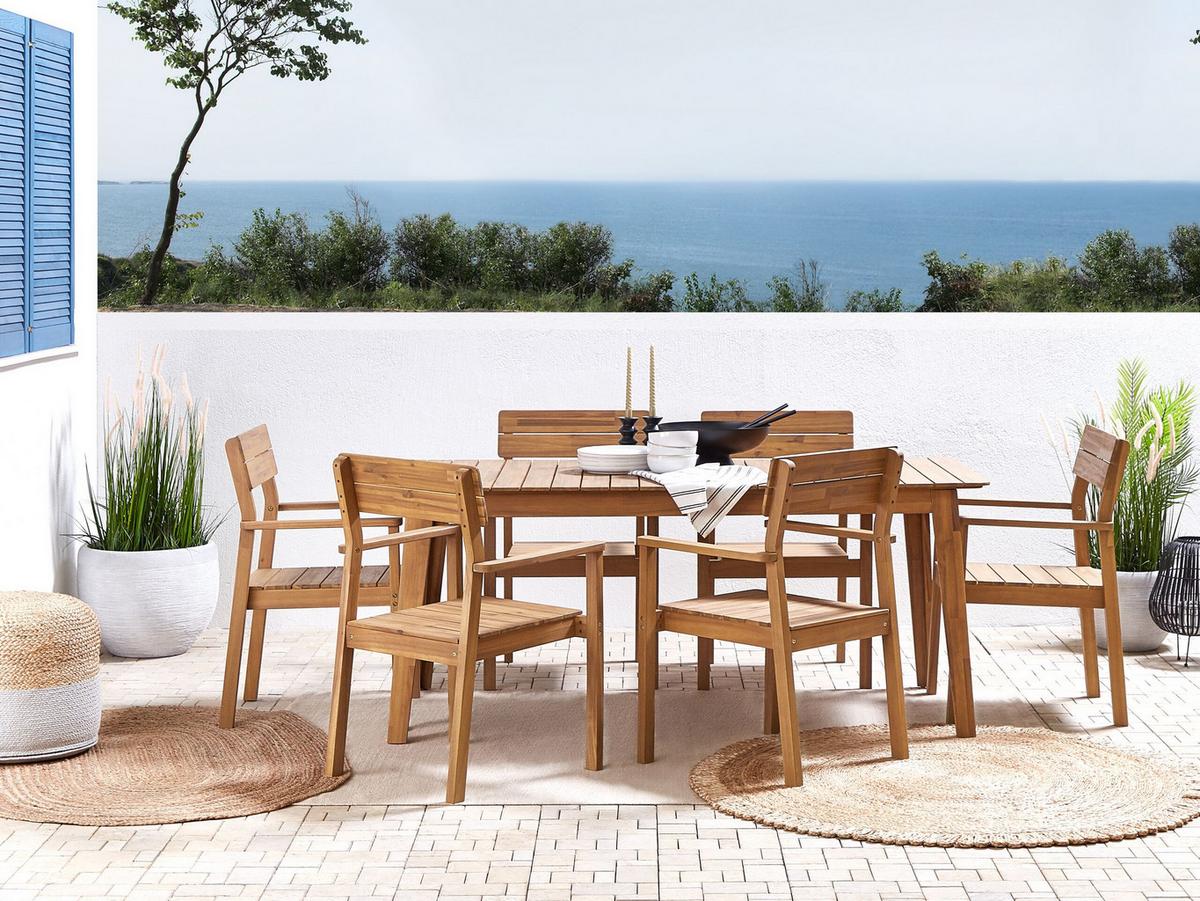 GARTENSTUHL 6er-Set Akazienholz hellbraun Fornelli - Hellbraun, Holz (60/88/56cm) - Beliani