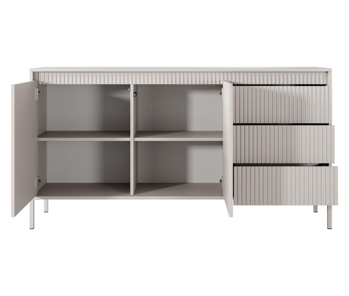 SIDEBOARD Trentinis 2T 3S Beige 153,5/81,4/39,5 cm – Geriffelten Fronten - Beige, Holzwerkstoff/Metall (153.5/81.4/39.5cm) - AX Living