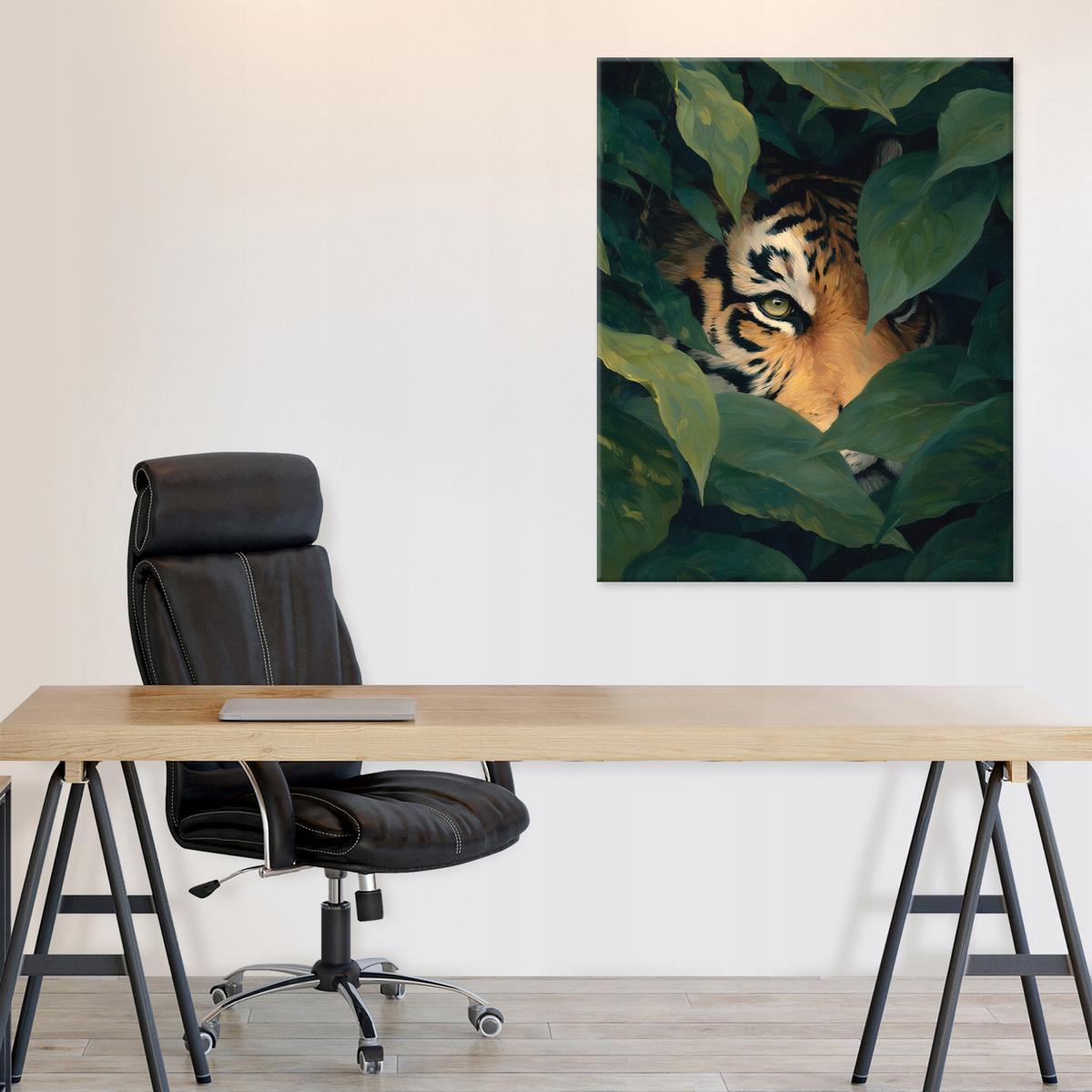 LEINWANDBILD Tiger Blätter Grün 70x100 cm - Multicolor, Holzwerkstoff (70/100cm) - Wallarena