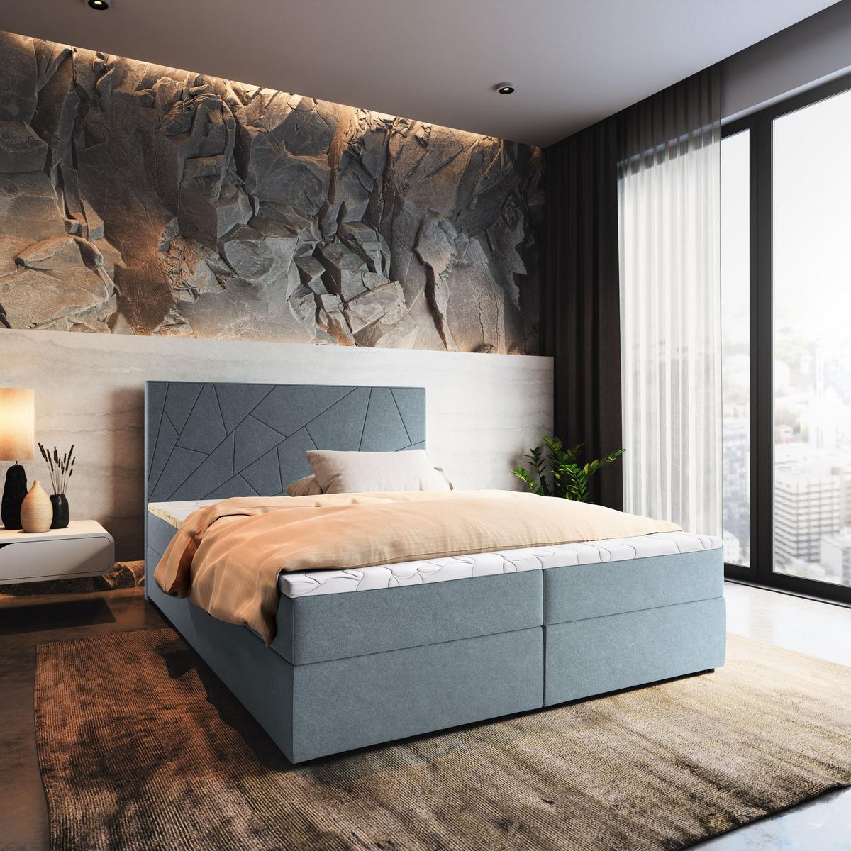 BOXBETT MADO 160x200 cm mit Matratze und Topper - Blau - Blau, Holz (160/200cm) - MASSENO