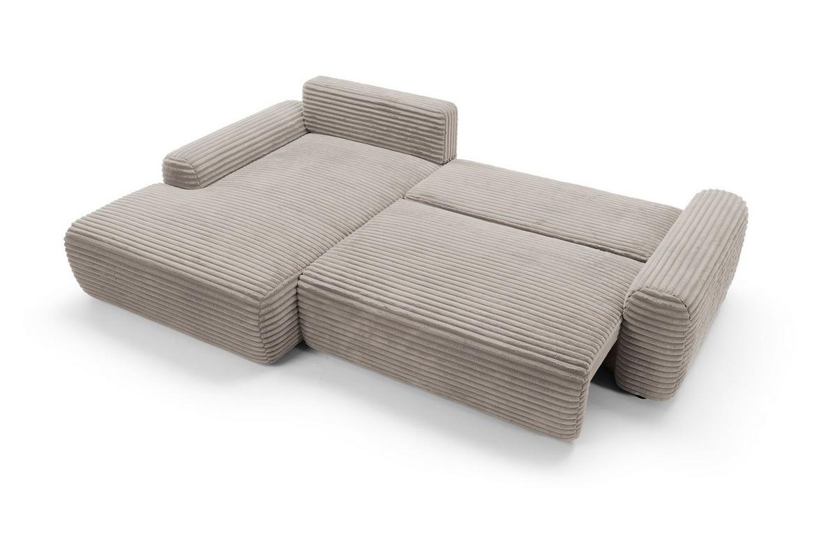 ECKSOFA OSSO Braun Velours-Stoff mit Schlaffunktion - Braun, Holz (264/162cm) - MASSENO