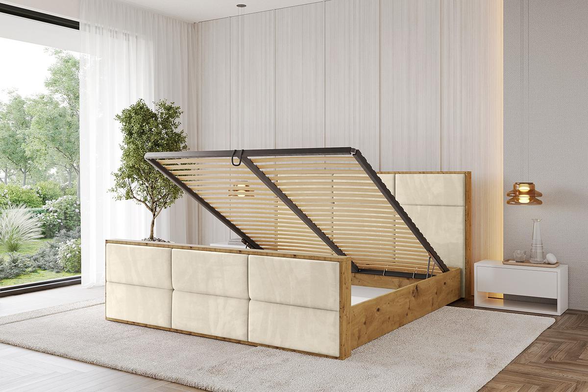 POLSTERBETT mit Bettkasten, Fußteil und Lattenrost, Boxbett ohne Matratze - ENZO1-Z 180x200 Beige - Ecru, Holzwerkstoff/Textil (180/200cm) - ALTDECOR