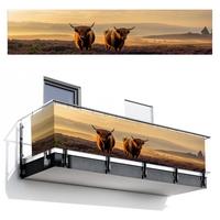 BALKON-SICHTSCHUTZ Schottische Hochlandbewohner - Heide - Landschaft - Tiere Deko XXL 500x110 cm - Cognac, Kunststoff (500/110cm) - MuchoWow