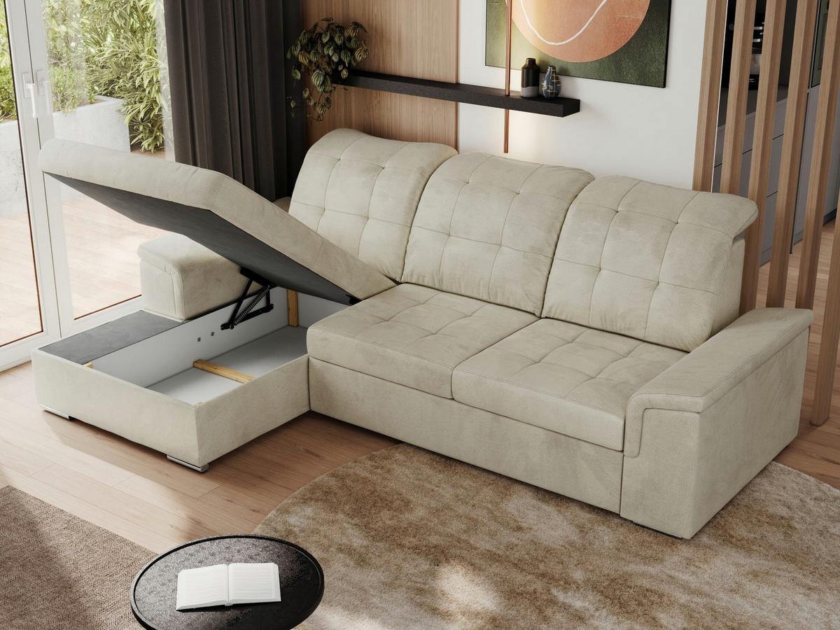 ECKSOFA MADRITO L - Beige Velorus - Links - Beige/Silberfarben, Textil/Metall (160/256cm)