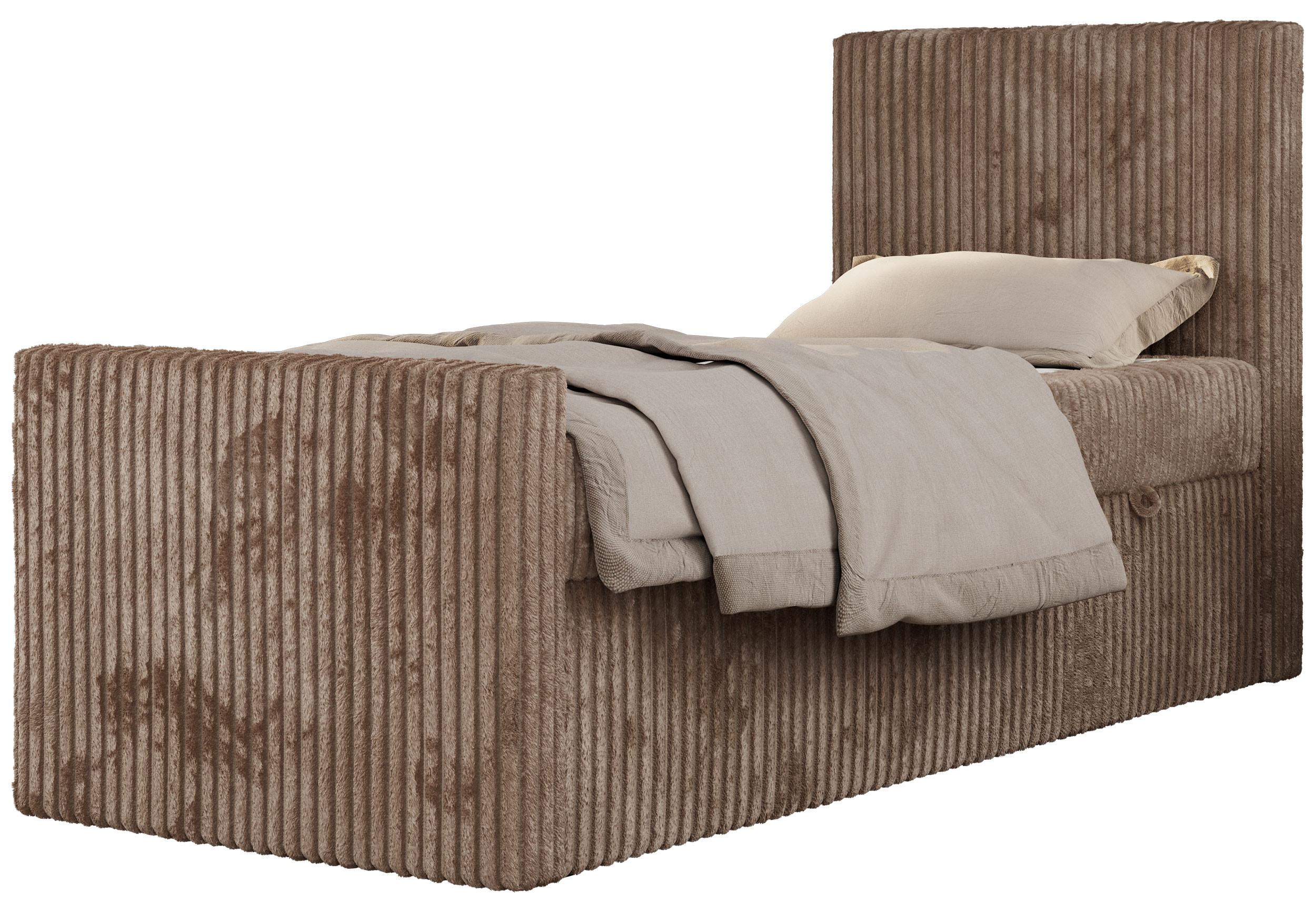 JUGENDBETT TILIO DUO 90/200 - Braun Cord - H3 - Rechts Seite - Braun, Textil (90/200cm) - MKS