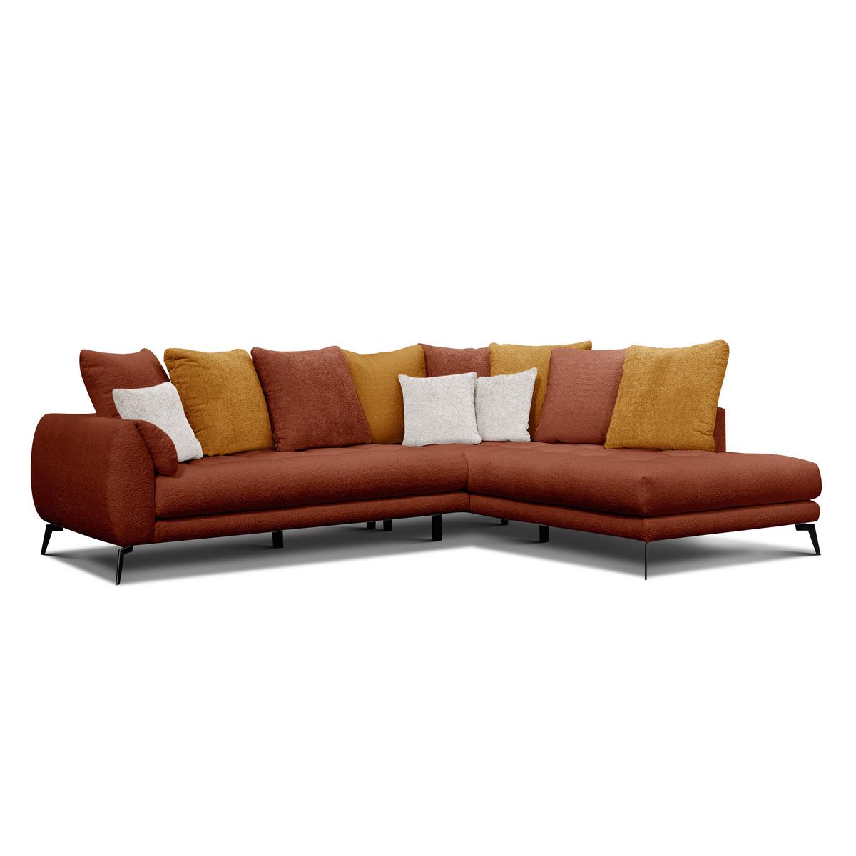 ECKSOFA CALME 5-Sitzer, dunkelorange und écru - Dunkelorange/Schwarz, Holz/Textil (294/229cm) - Wozimo