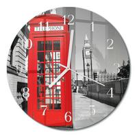 WANDUHR aus Glas Ø30 cm - Rote Telefonzelle - Rot, Glas (30/30/0.4cm) - TULUP