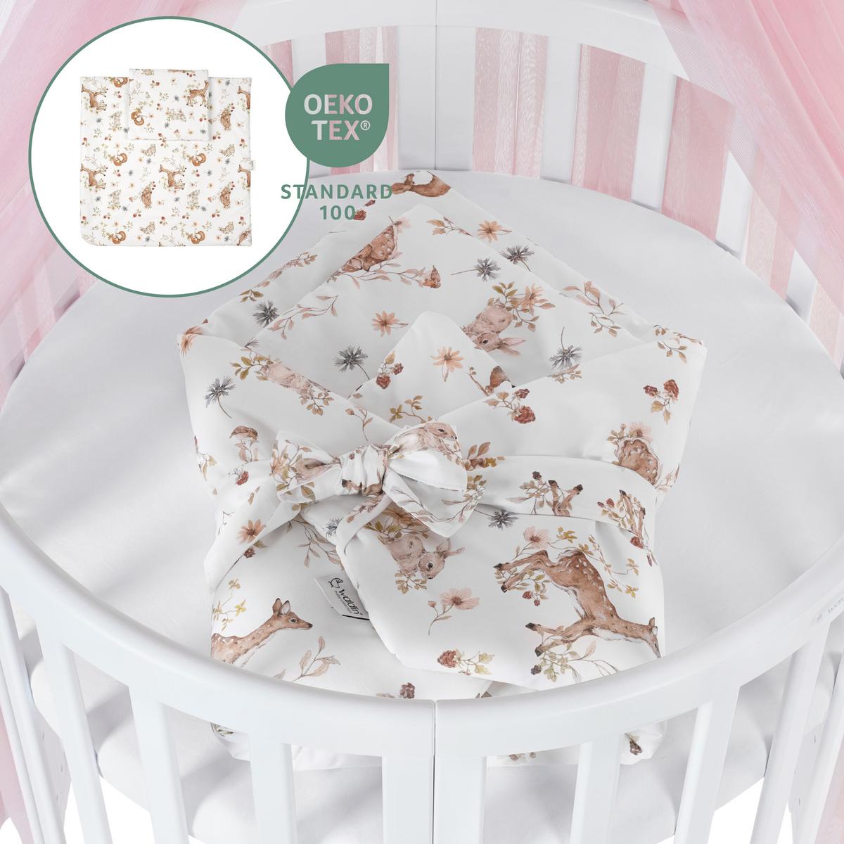 BABYBETT WHITE OVAL 7in1 mit Matratze und Himmelset - Weiß/Rosa, Holz/Textil (73/125cm) - waldin
