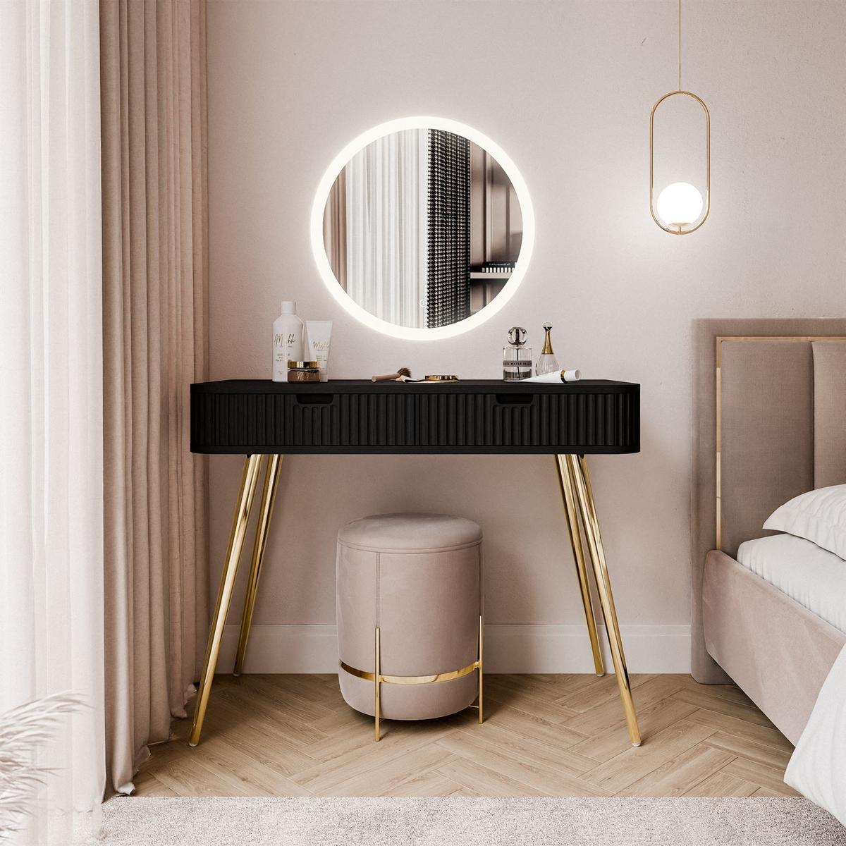 SCHMINKTISCH ZAIRA mit LED Spiegel Schwarz - Schwarz, Holzwerkstoff (103/80/49cm) - Lookway