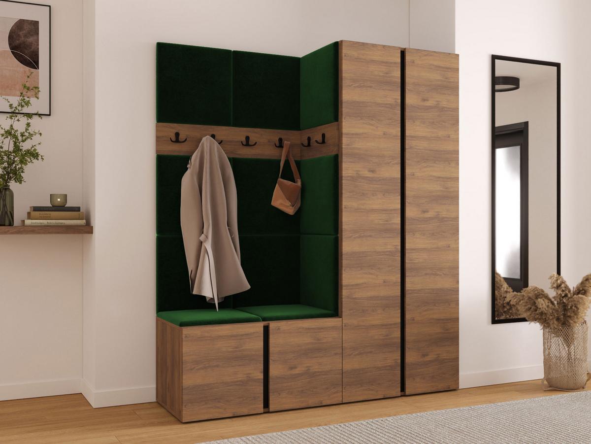 GARDEROBEN-SET Orion III - Nussbaumfarben/Grün, Holzwerkstoff/Kunststoff (158/186/46cm) - MIRJAN24