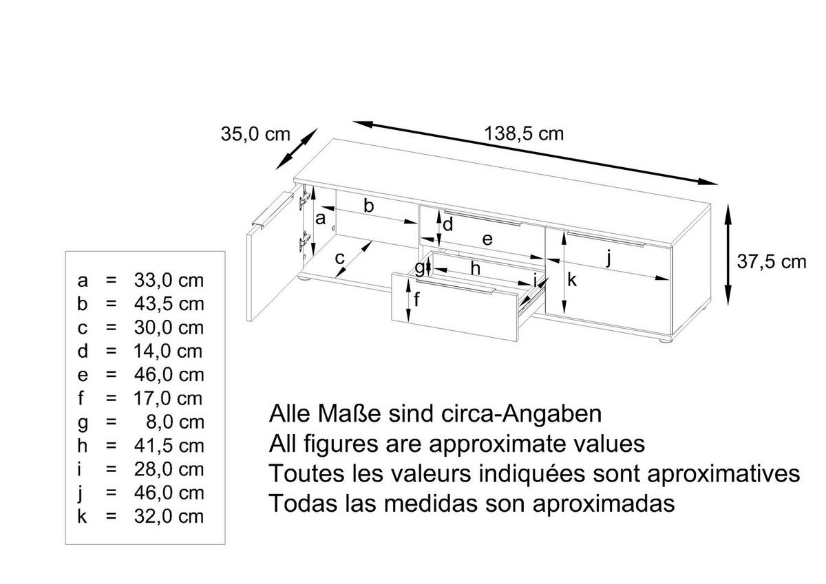LOWBOARD Linio Weiß Hochglanz - Weiß Hochglanz, Holzwerkstoff (138.5/37.5/35cm) - Vladon