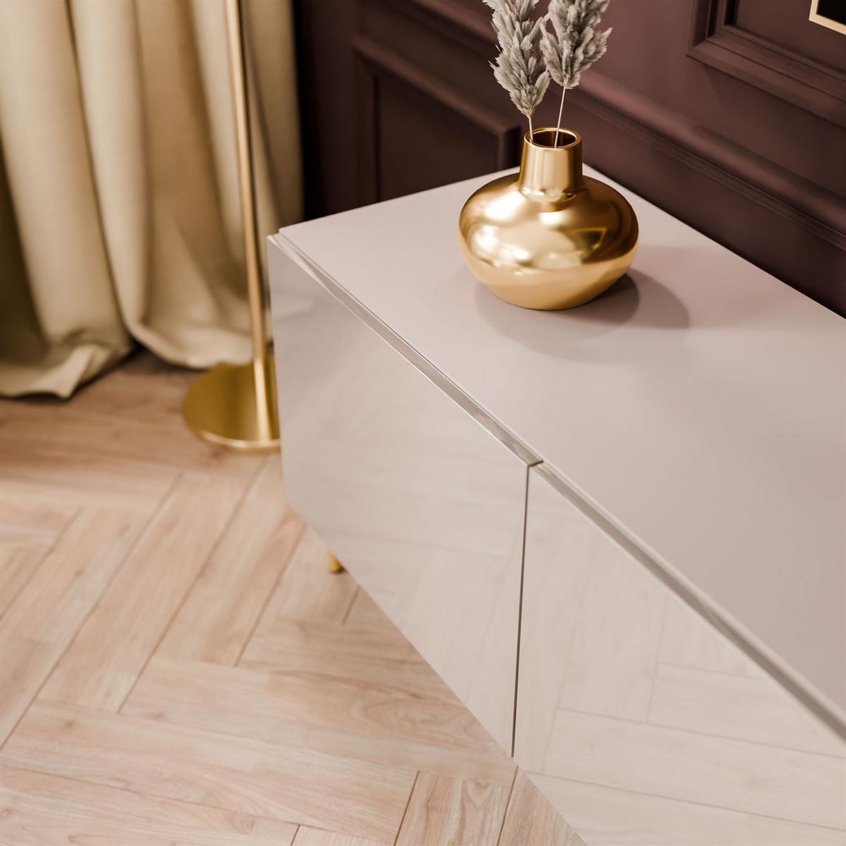 TV-SCHRANK COLGANTE 200 Kaschmir Hochglanz, ohne LED, Gerade goldene Füßen - Kaschmir/Goldfarben, Holzwerkstoff (200/50/40cm) - Lookway
