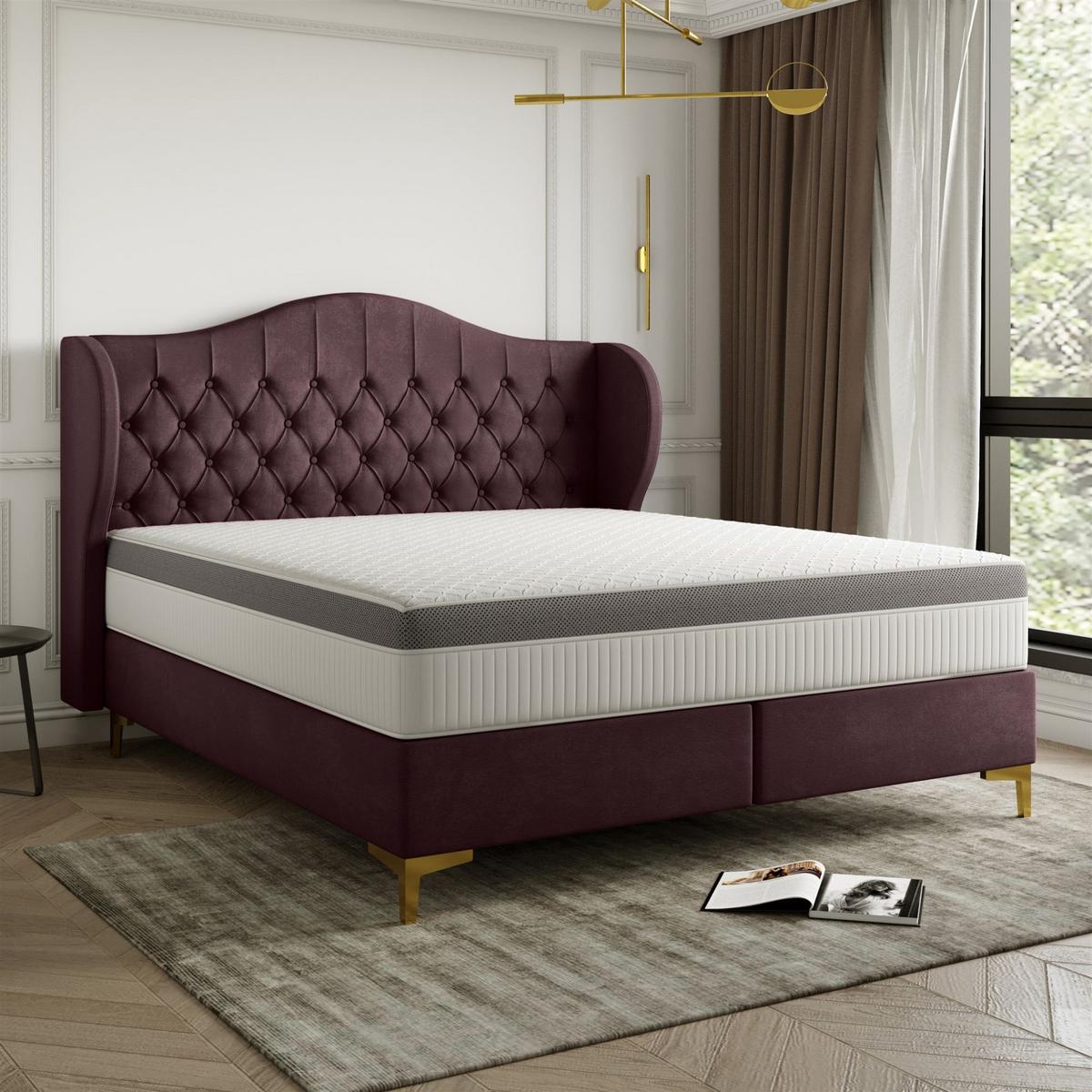 POLSTERBETT Pelagio In Whisper - Bordeaux, Holzwerkstoff/Textil (140/200cm) - Fun Möbel
